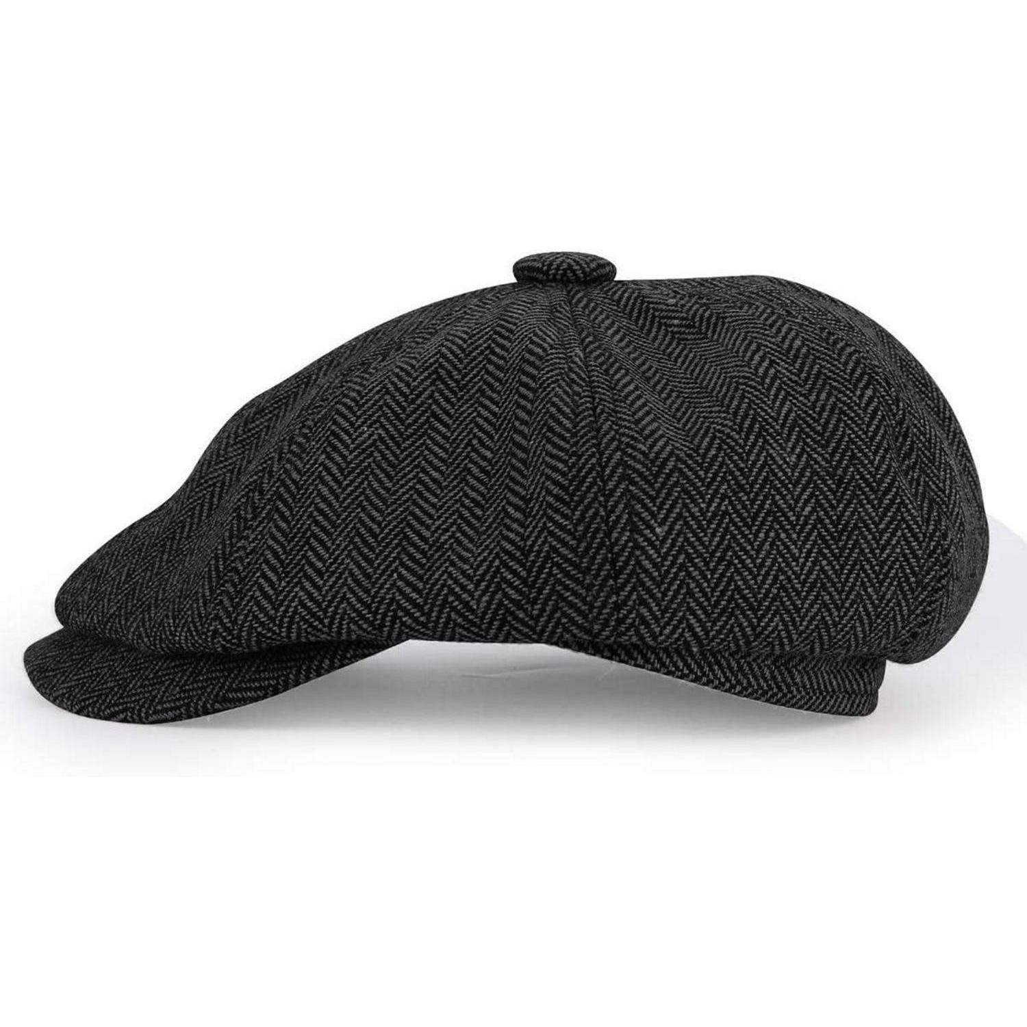 LuxusKollektion Schiebermütze Tellermütze Schiebermütze Peaky Tweed Fischgräten Herren 48-50 Schwarz