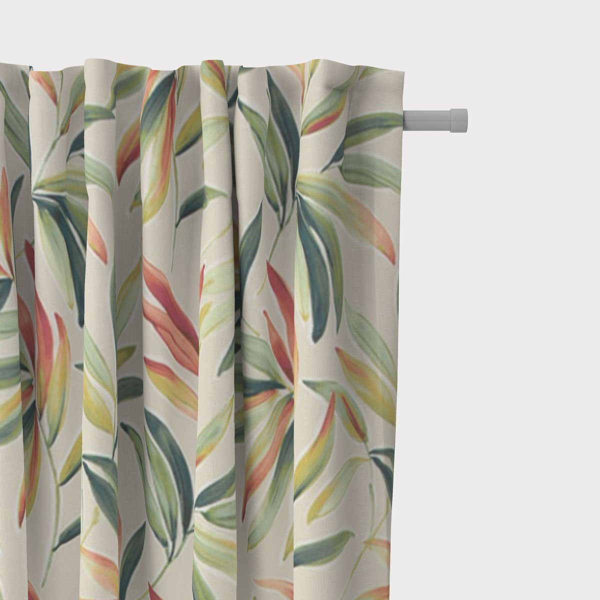 SCHÖNER LEBEN. Vorhang SCHÖNER LEBEN. Vorhang Blätter Zweige beige grün rot 245cm, Smokband, blickdicht, Baumwolle, handmade