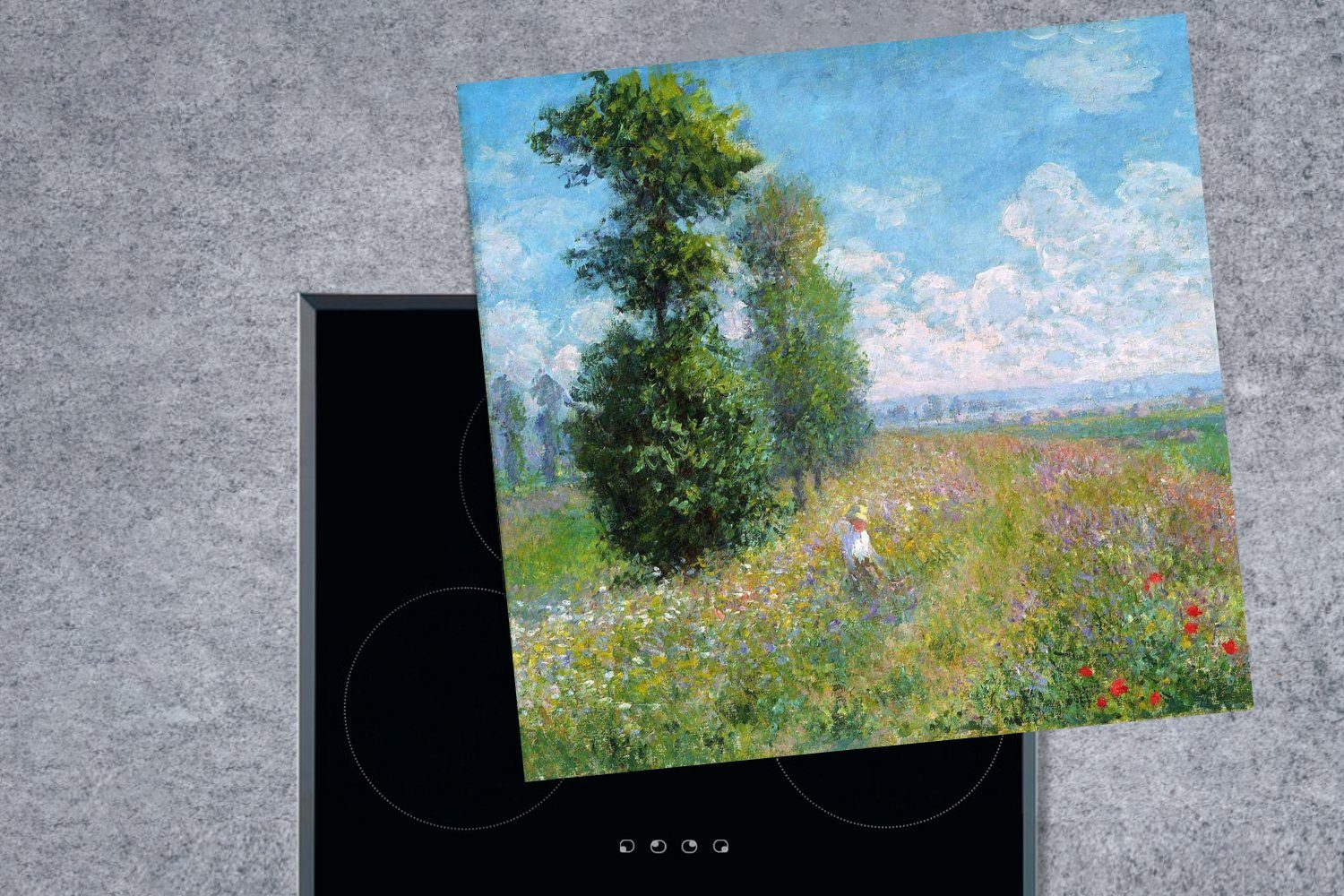 MuchoWow Herdblende-/Abdeckplatte Wiese mit Ceranfeldabdeckung, für (1 Claude Vinyl, - Monet, tlg), cm, Arbeitsplatte Pappeln 78x78 küche
