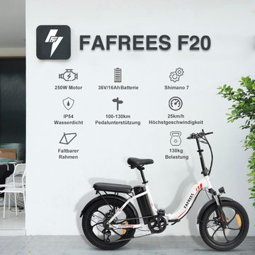 fafrees E-Bike F20 FALTEN, 7 Gang, Heckmotor, 20"*3,0 Räder mit Anti-Rutsch-Reifen maximale Reichweite 130 km