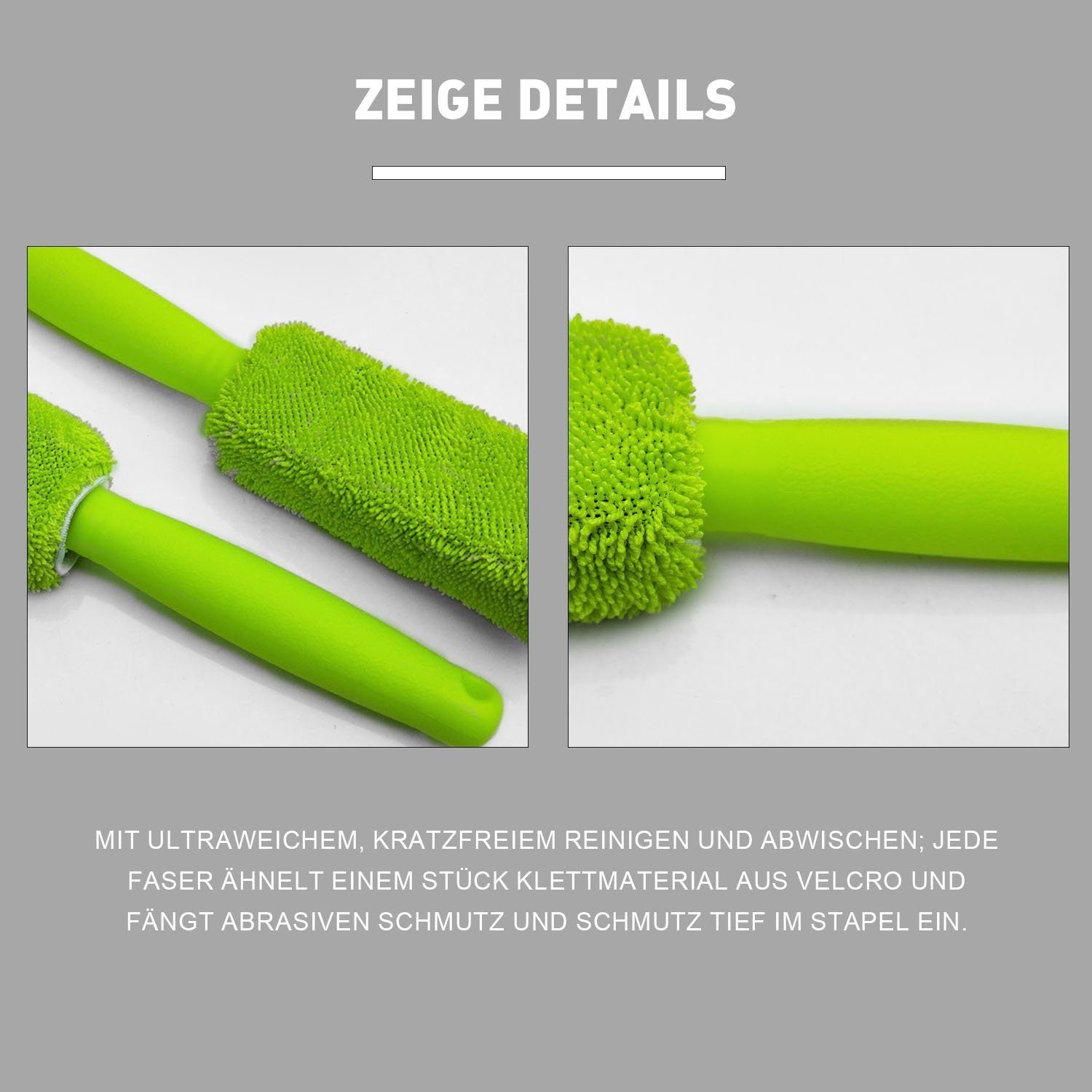 Grün Mikrofaser 2-tlg Felgenbürste, Felgen Bürste Felgenbürste weich Auto MAGICSHE