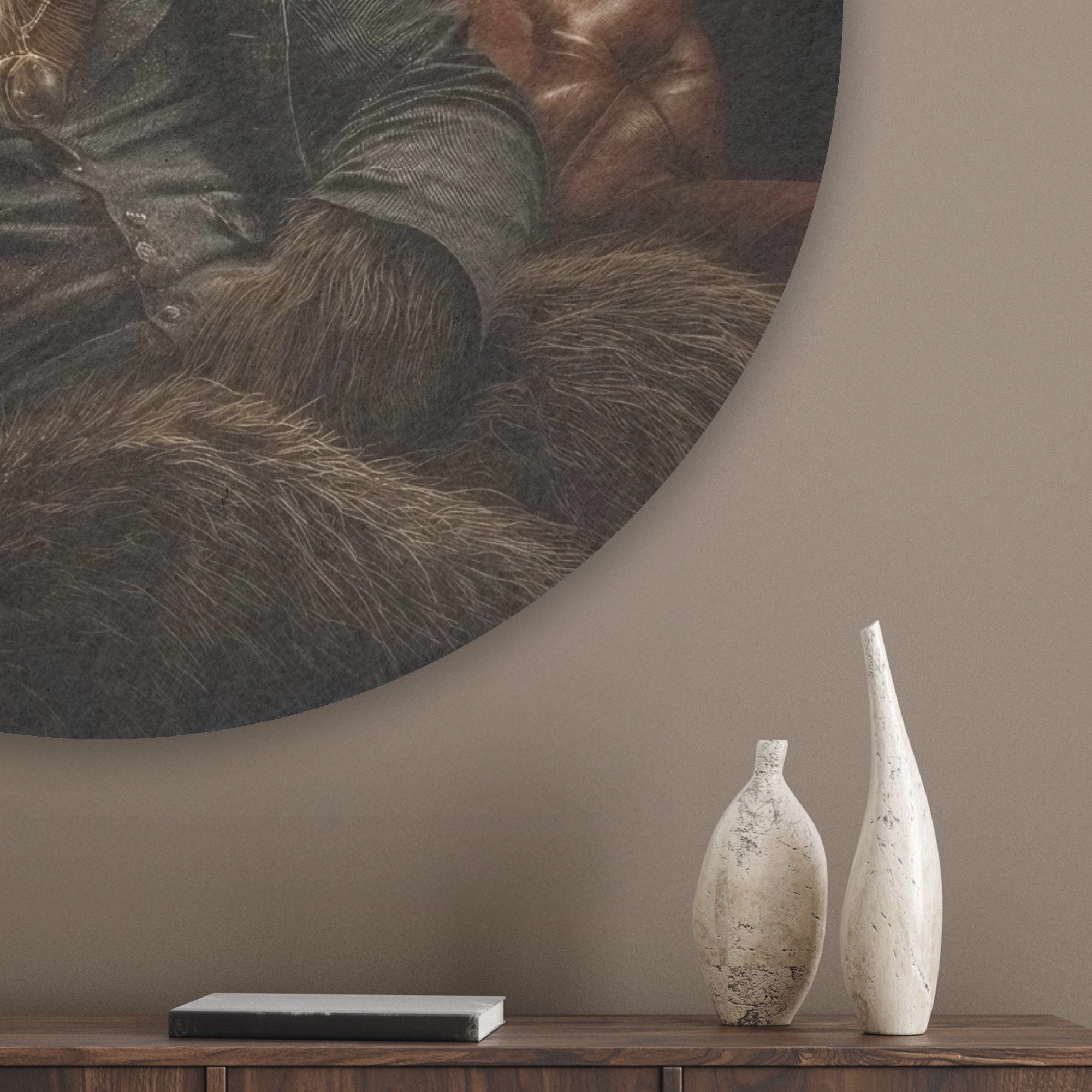 MuchoWow Gemälde Bär - Braun - Anzug - Hut, Fotodruck (1 St), Akustikpaneele rund, Schalldämmung, Akustikbilder 30x30 cm