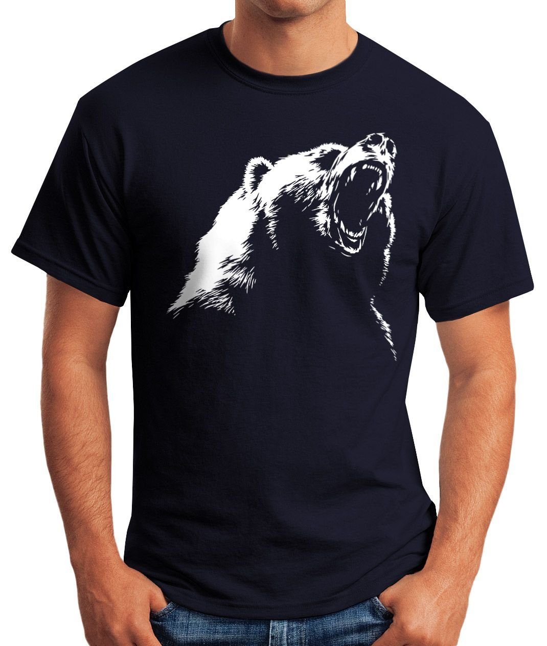 MoonWorks Print-Shirt Herren T-Shirt Moonworks® navy Bär Print Grizzly mit