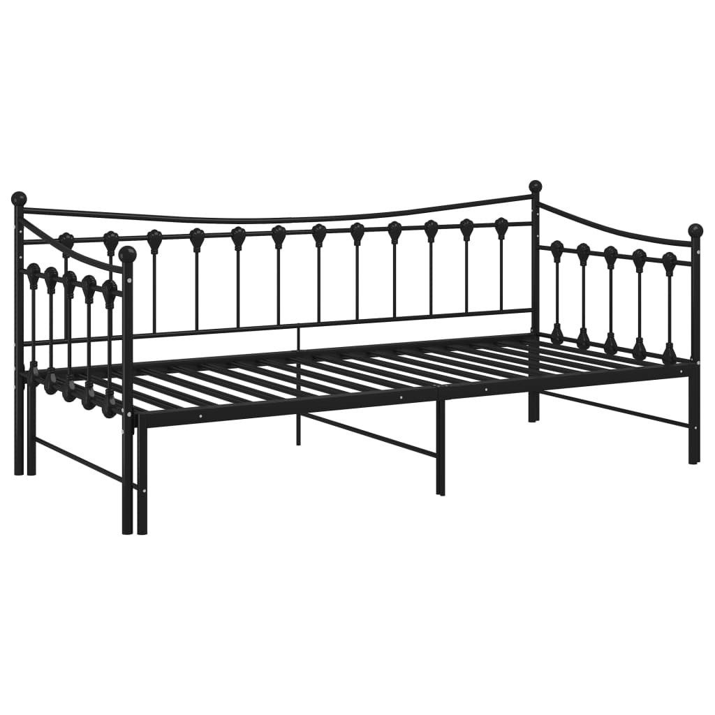 vidaXL Gästebett Ausziehsofa Bettgestell Schwarz Metall 90x200 cm Einzelbett Bettrahmen