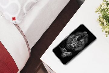 MuchoWow Handyhülle Löwe - Tiere - Schwarz - Weiß, Phone Case, Handyhülle Xiaomi Redmi 9, Silikon, Schutzhülle