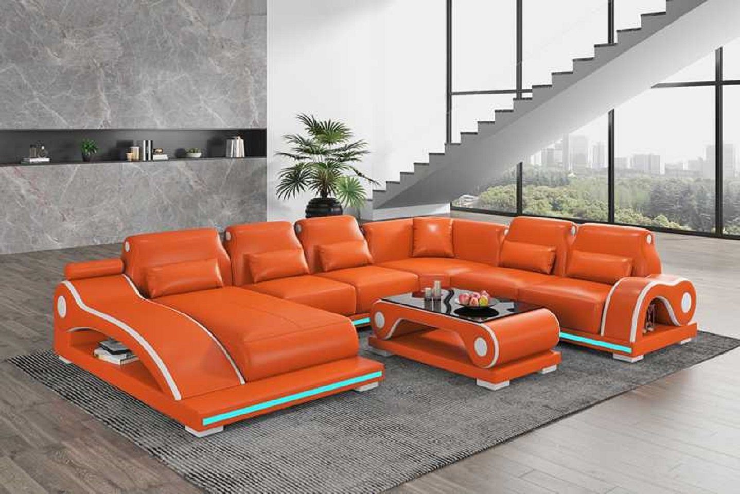 in Neu, Made Sofa Form JVmoebel Ecksofa Ecksofa Modern 4 Wohnlandschaft Europe Orange Teile, XXL Sofas U Groß