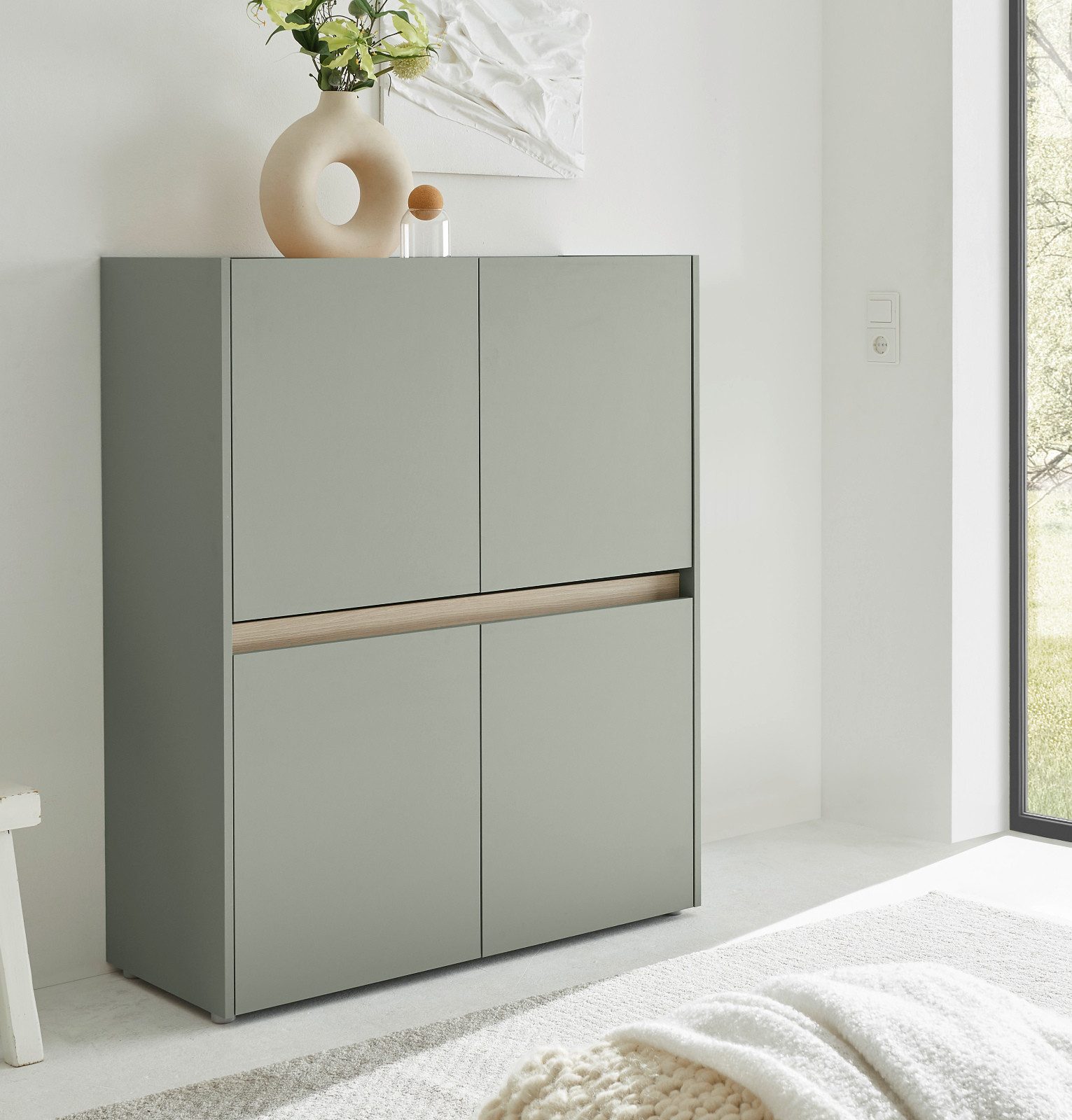 Furn.Design Highboard Center (Schrank in Salbei Grün mit Eiche, 100 x 120 c günstig online kaufen
