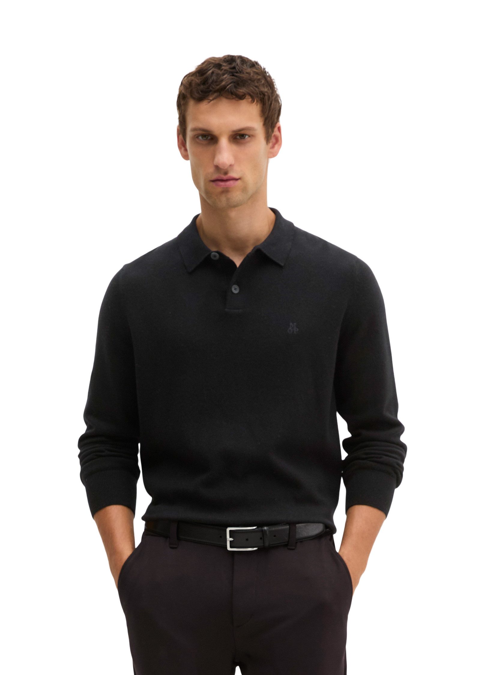 Marc O'Polo Langarm-Poloshirt aus softem Bio-Bauwoll-Schurwoll-Mix