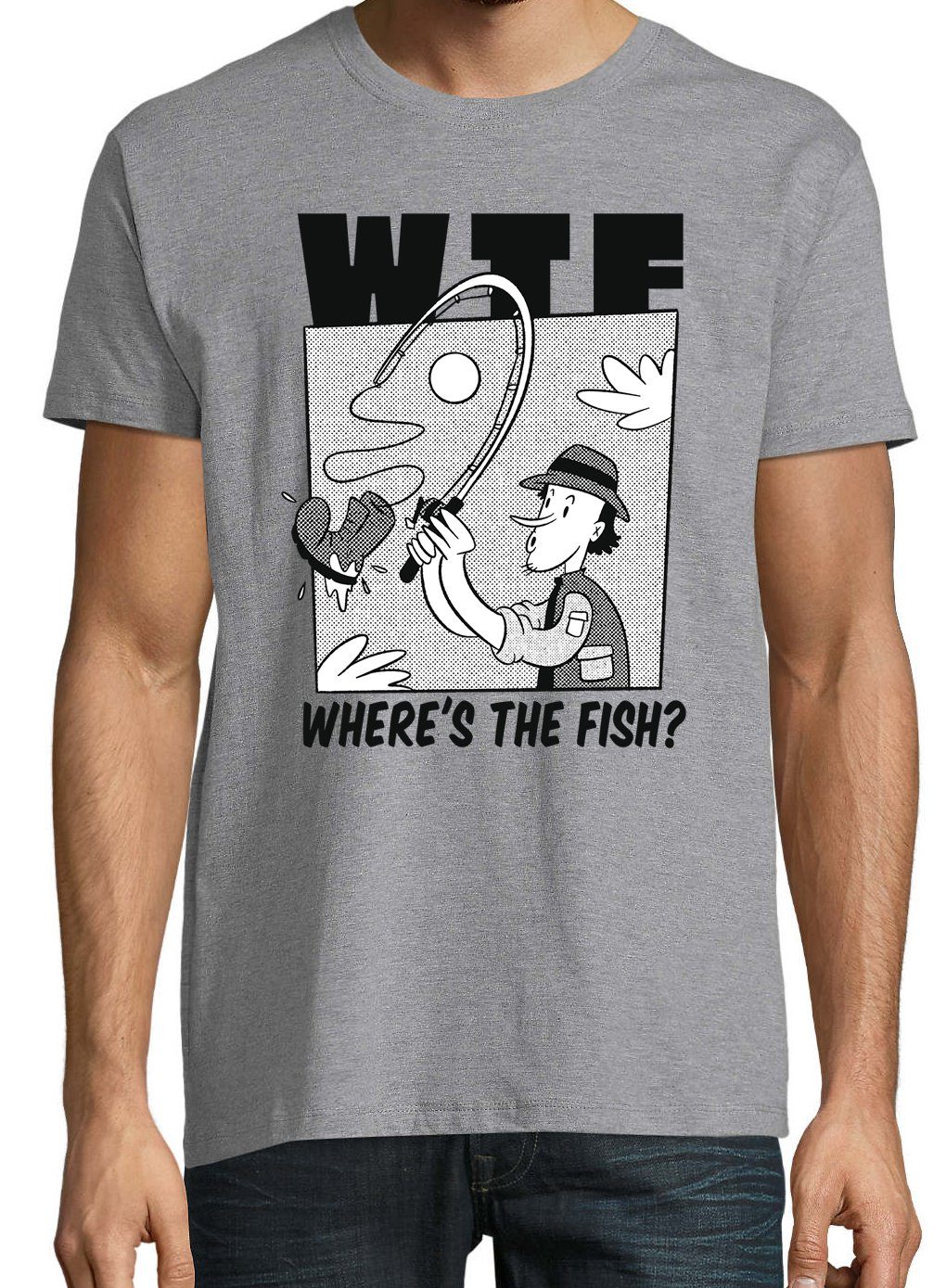 T-Shirt Fish?" Designz Frontprint Grau trendigem Shirt Where´s The Youth mit "WTF Herren