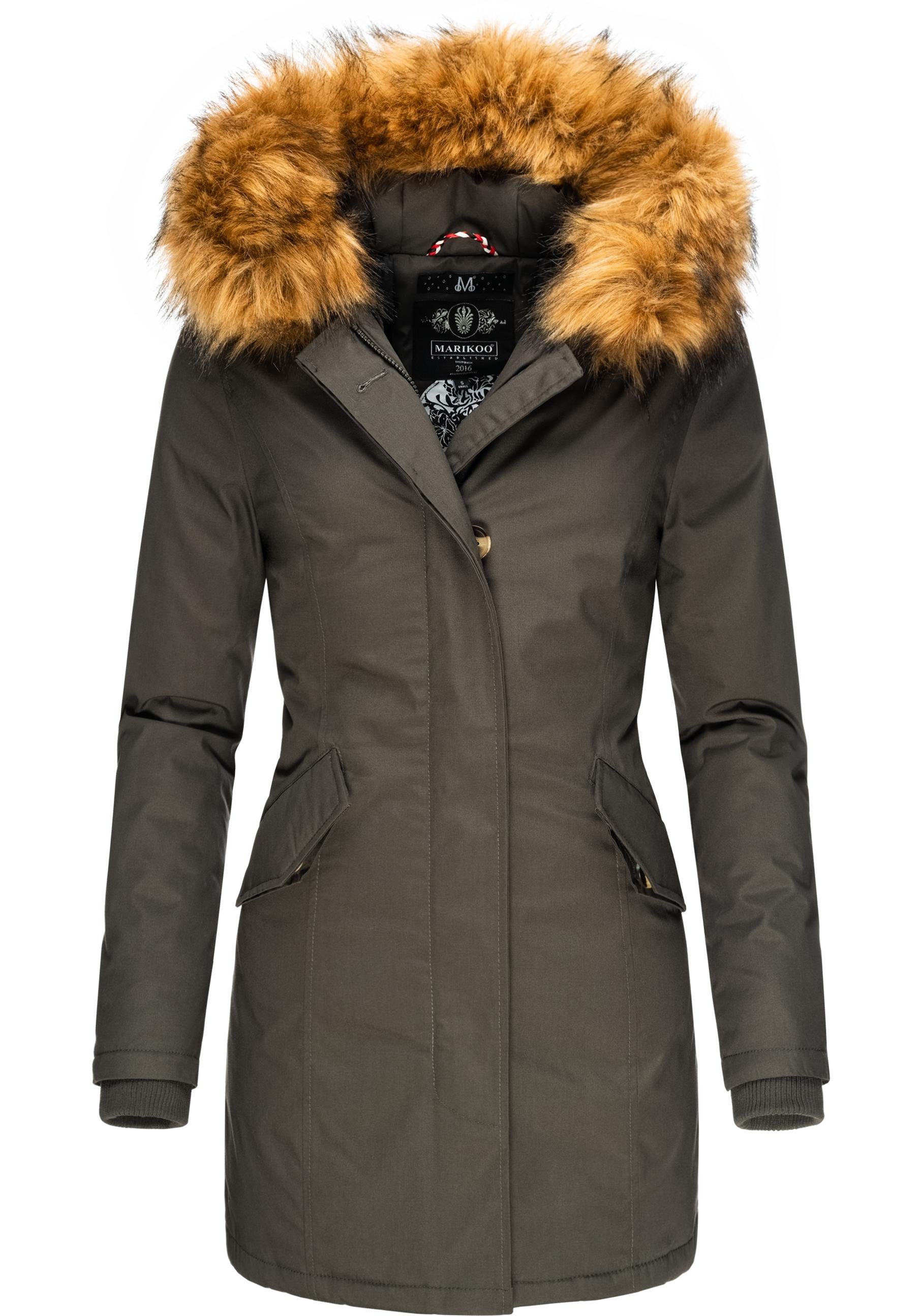 Marikoo Wintermantel Karmaa-Prc edler Parka mit Kunstfellkapuze