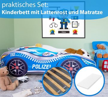 Alcube Autobett Racer I BESTSELLER! (Komplett-Set Bett mit Matratze und Lattenrost), Kinderbett 70x140 cm PKW Polizei,Rennwagen-Design Autobett 70x140 cm