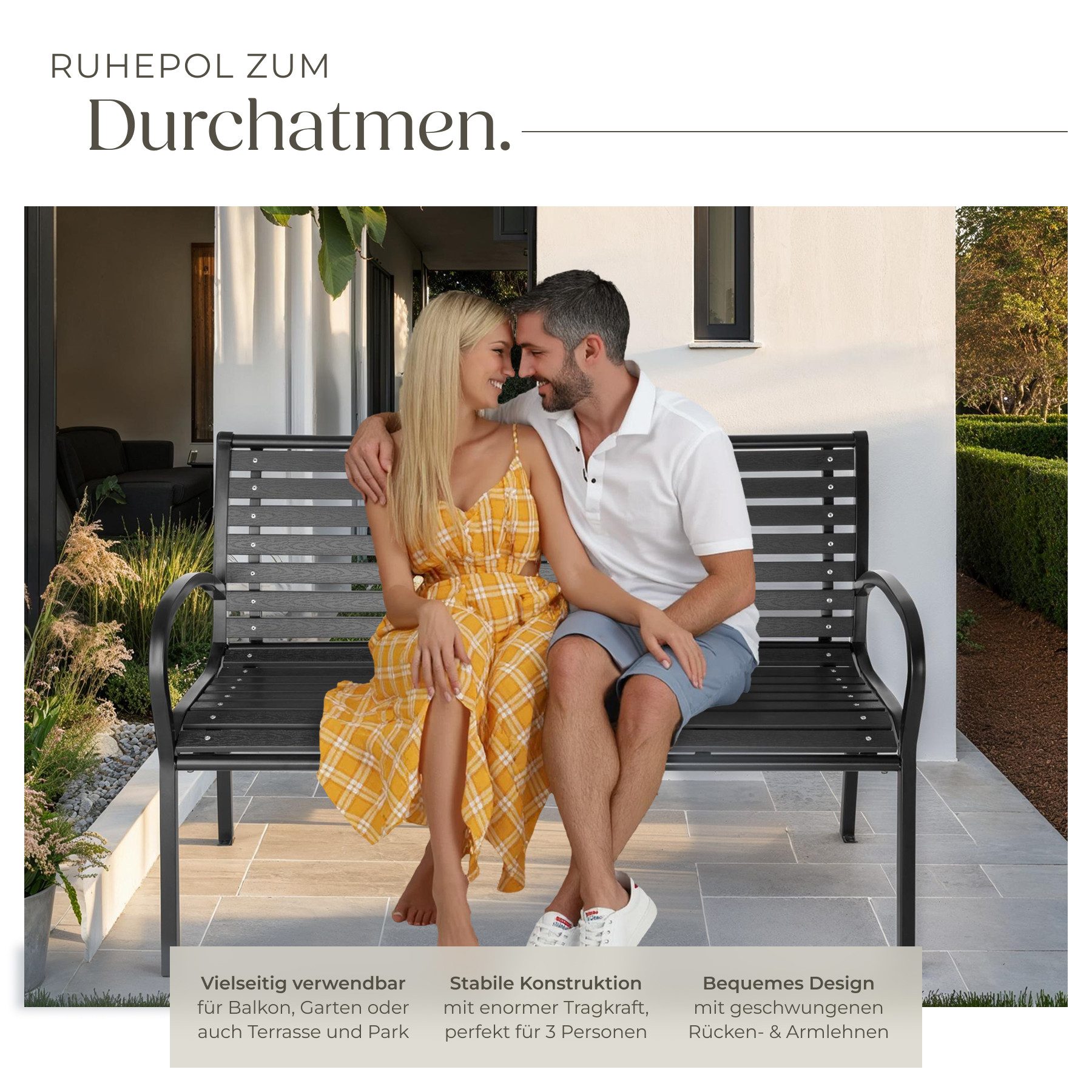 tectake Gartenbank Sitzbank Pino 3-Sitzer 126x62x81,5cm, 3-Sitzer