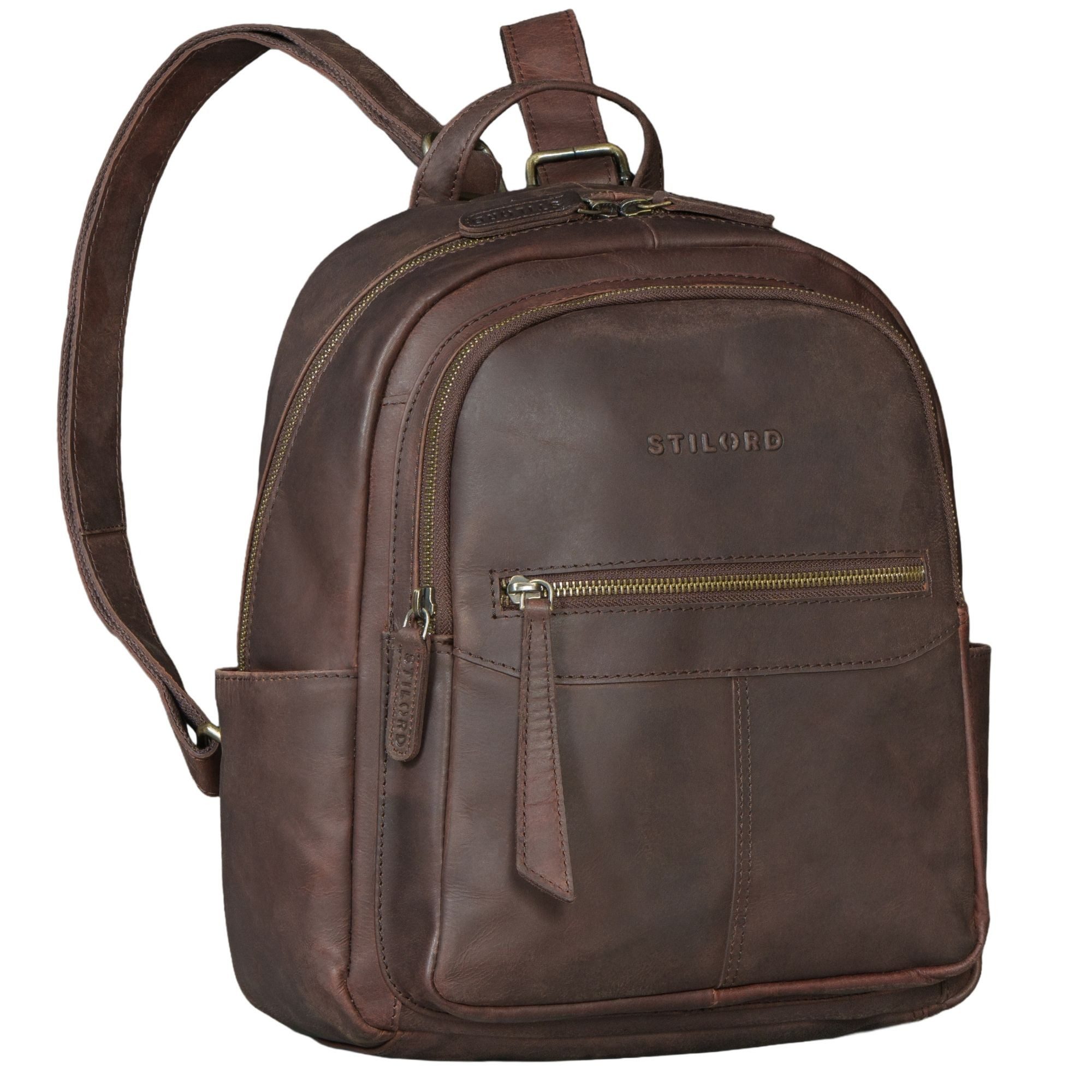 Cityrucksack "Lisa" City Rucksack Damen Leder Mittelgroß gepolstertes Fach 13 Zoll