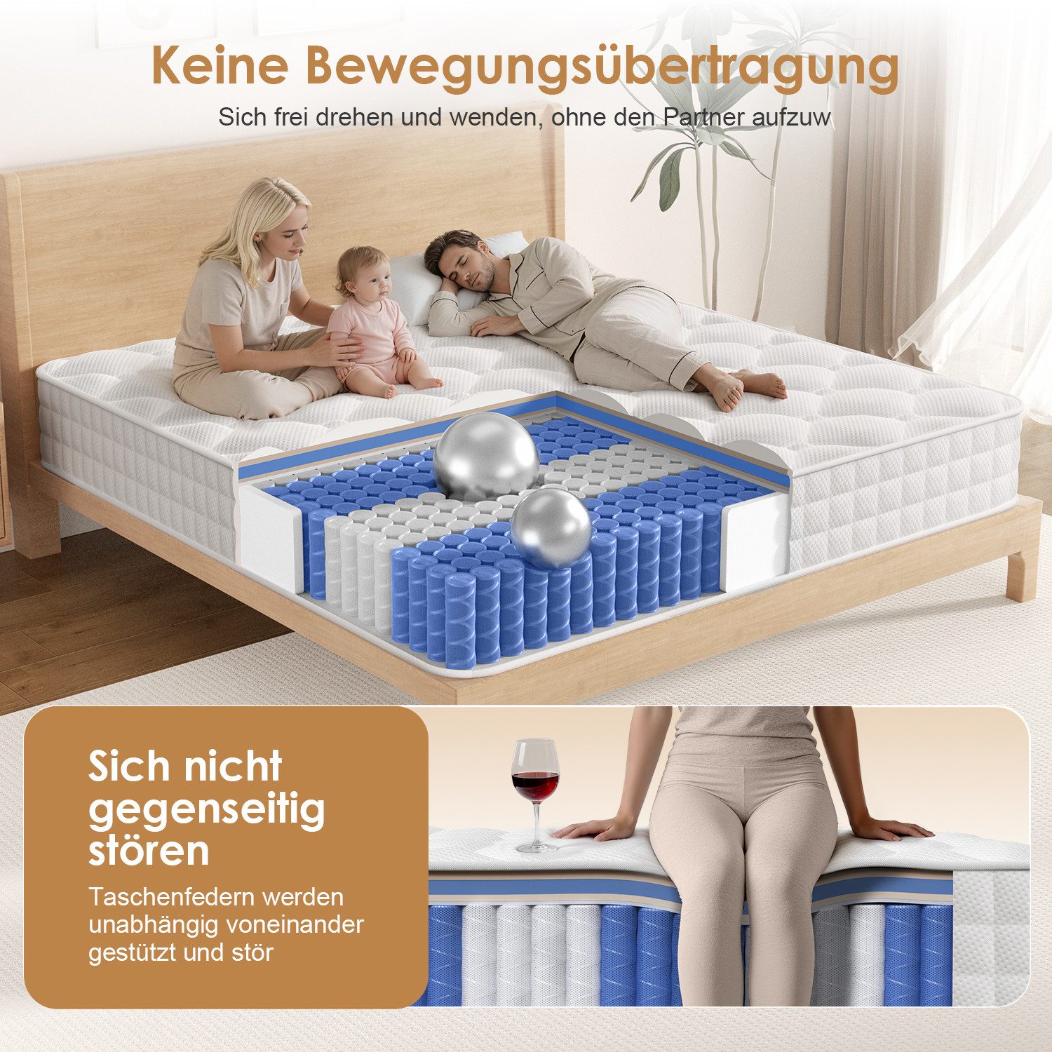 Taschenfederkernmatratze Matratze, 7-Zonen Federkernmatratze Matratzen mit Spannbettlaken, H3, Hiazurm, 22 cm hoch, (Orthopädische Taschenfederkernmatratze mit  – Bild 5 von 5
