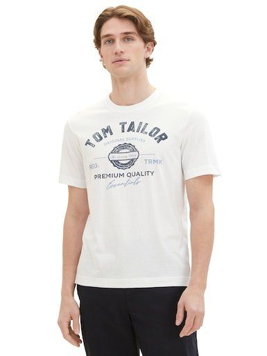 TOM TAILOR white mit Logofrontprint T-Shirt großem