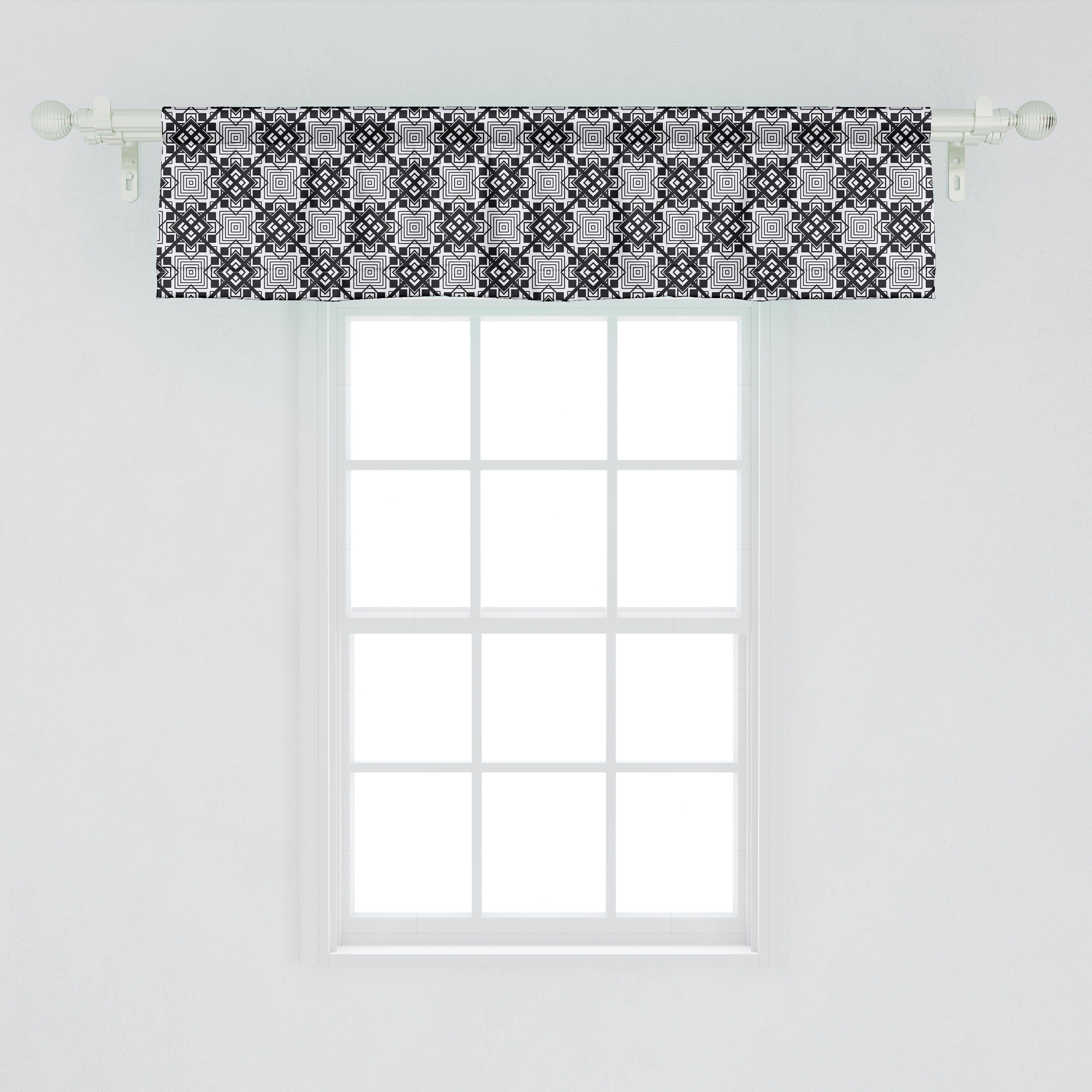 Scheibengardine Abakuhaus, überlappende Stangentasche, Vorhang mit Küche Dekor Diamanten Geometrisch Volant für Microfaser, Schlafzimmer
