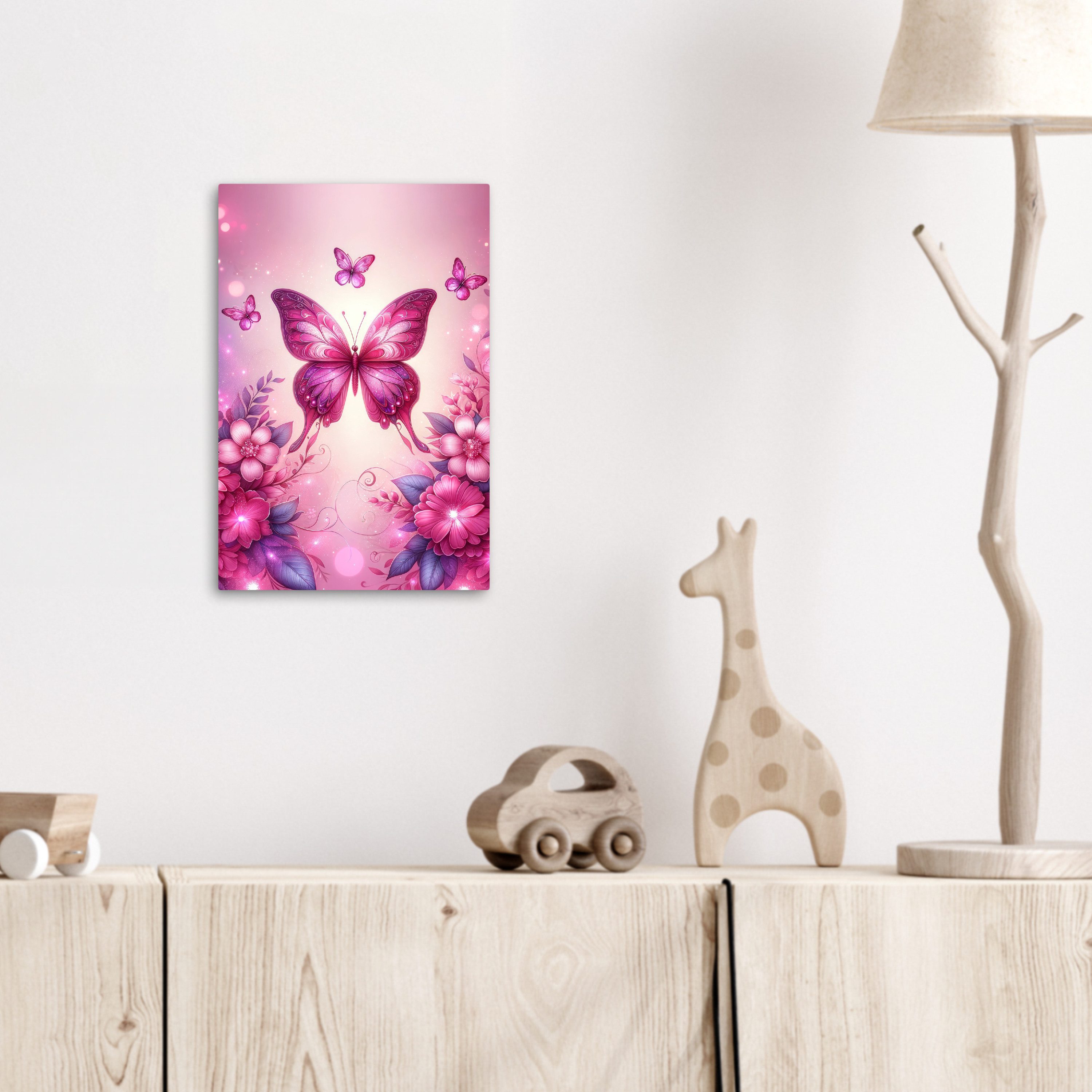 OneMillionCanvasses® Leinwandbild Schmetterling - Rosa - Blumen, Fotodruck (1 St), Kinderzimmer Deko, Mädchen und Jungen Bilder 20x30 cm – Bild 3 von 5