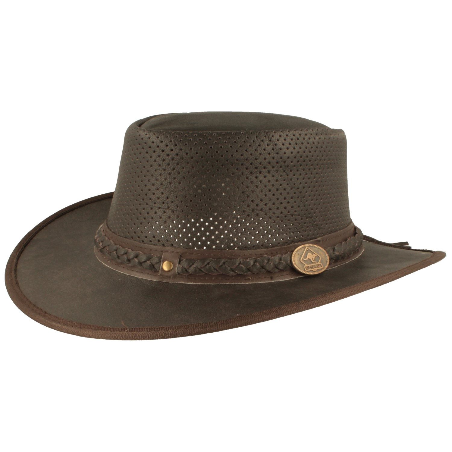 Scippis Trilby Lederhut mit Luftlöchern und geflochtenem Zierband