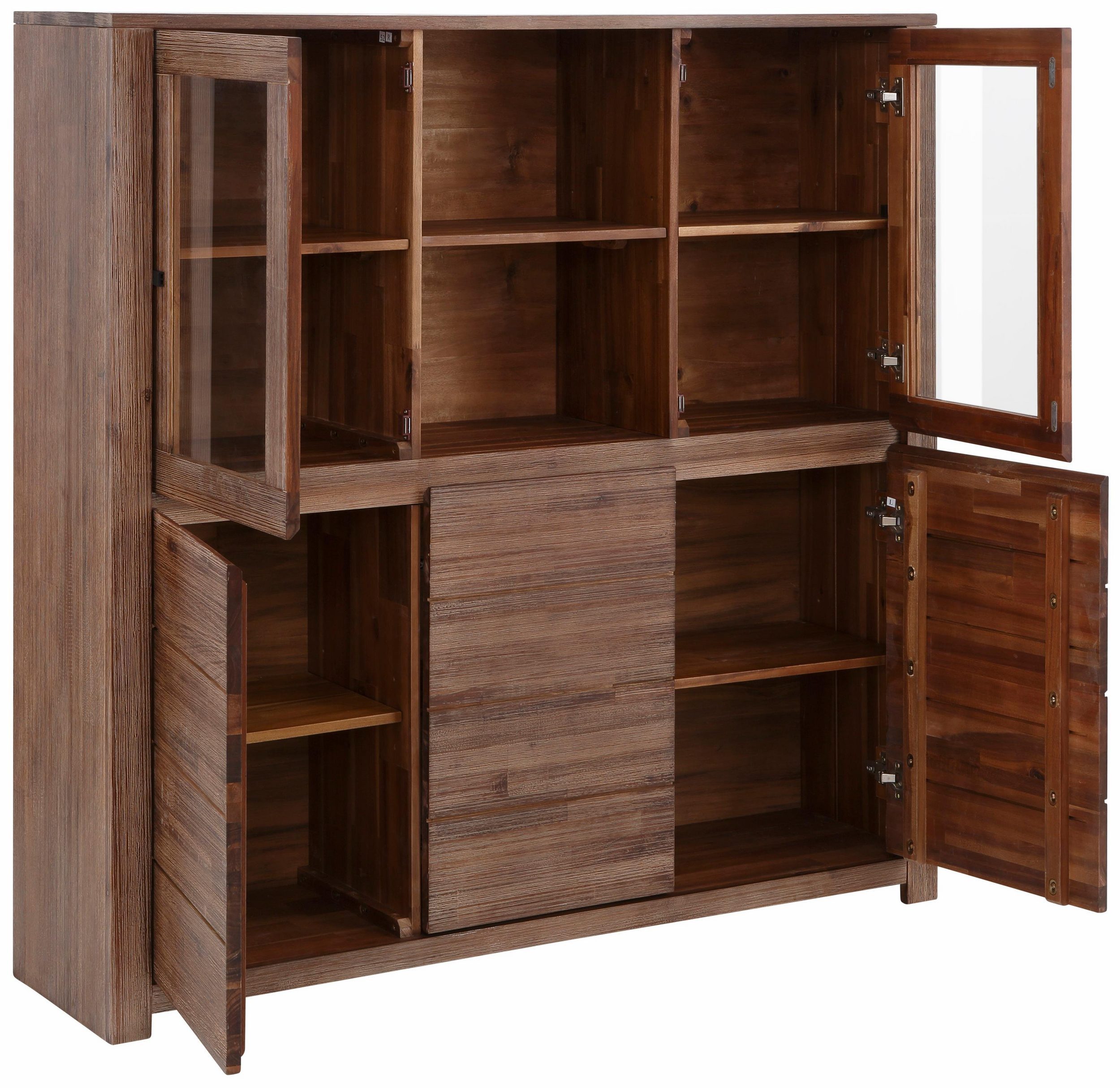 loft24 Highboard Walter, Vitrinenschrank Vitrine, Wohnzimmer Schrank, Akazie, Landhaus