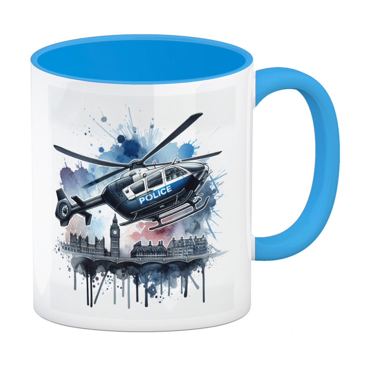 speecheese Tasse Polizeihubschrauber Kaffeebecher in hellblau