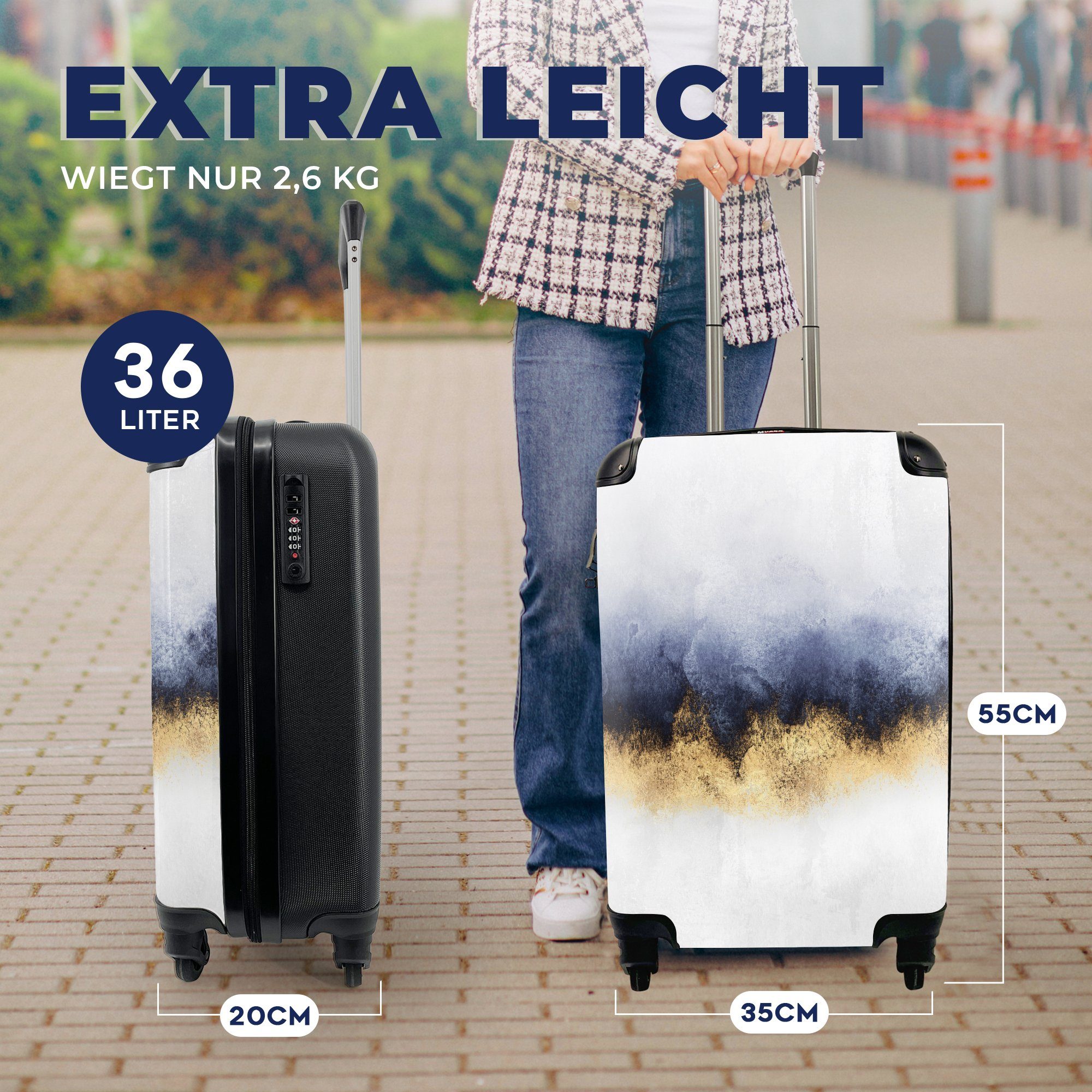 - rollen, mit 4 Gold Luxus, MuchoWow Abstrakt Trolley, Reisetasche Handgepäck Reisekoffer für Handgepäckkoffer Ferien, - Rollen,