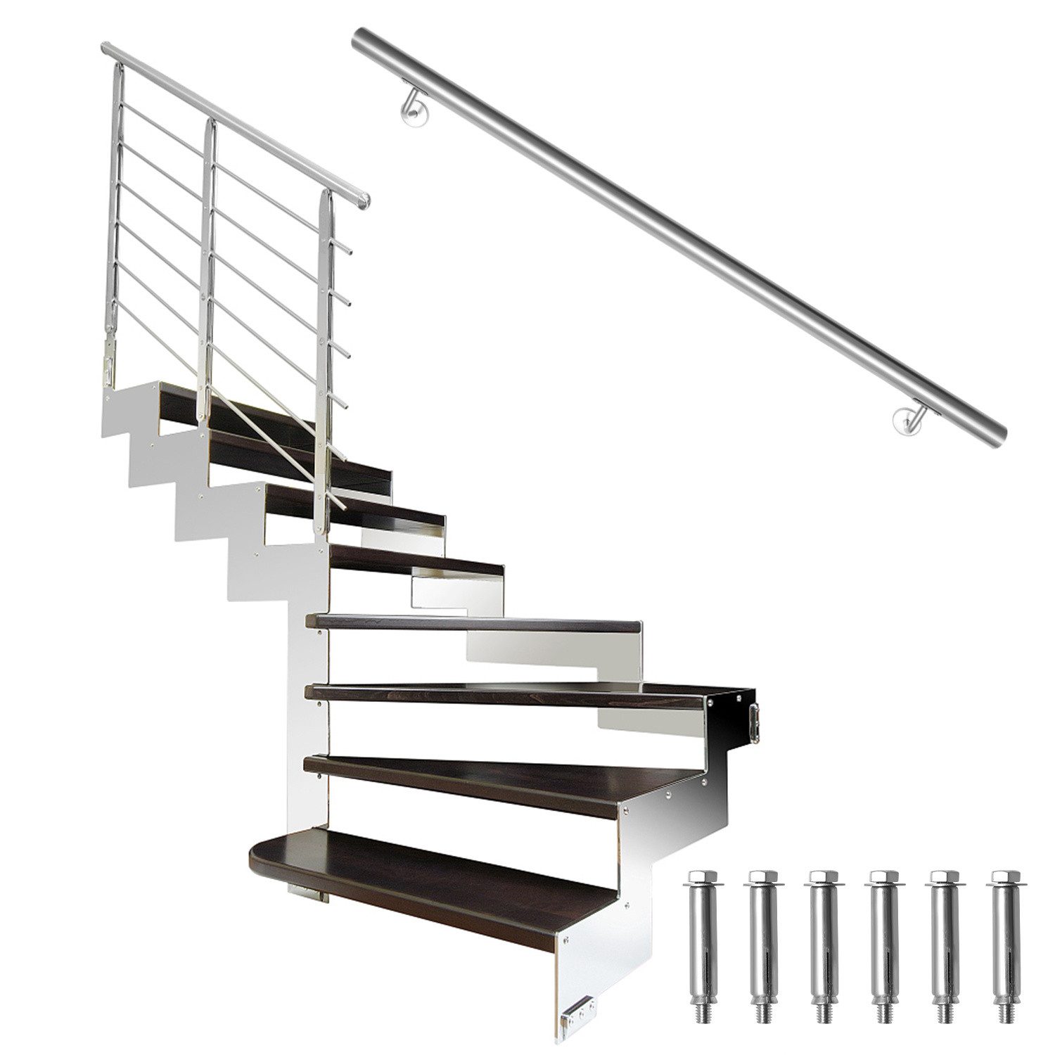 Clanmacy Handlauf Edelstahl Handlauf 140 cm Ø42 mm aus 304 Edelstahl, Wandhandlauf Trepp, 140 cm Gesamtlänge, (Edelstahlgeländer, geländer treppe, Edelstahl, Edelstahl AISI304), korrosionsbeständig, wetterfest, langlebig