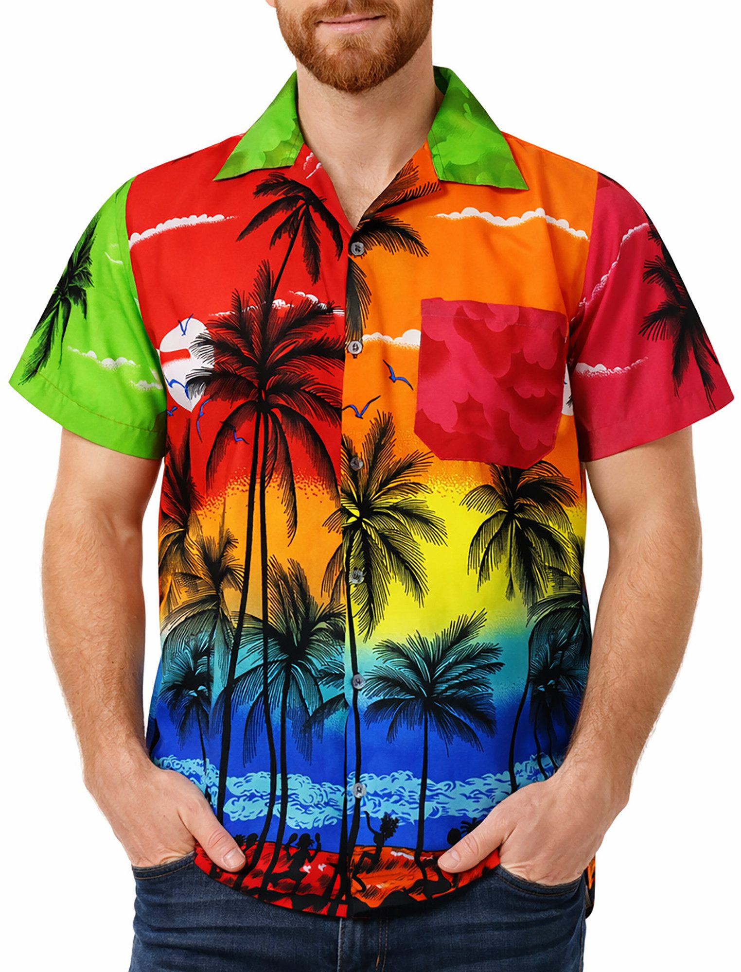 King Kameha Hawaiihemd "Beach" Funky Hawaii-Hemd Herren Kurzarm Front-Tasche Stylish