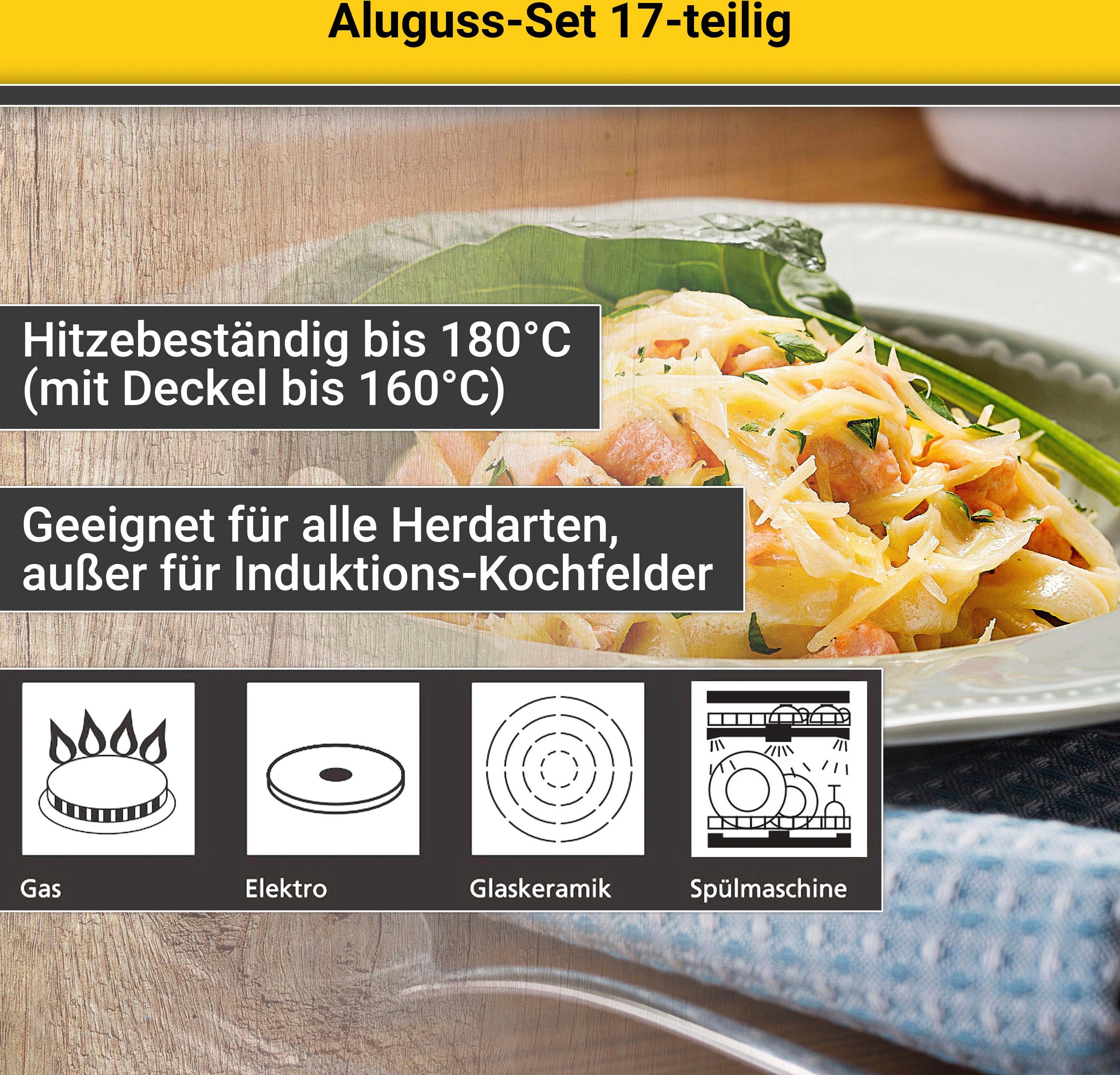 Krüger Topf-Set Aluguss Topf- und Pfannenset inkl. praktischen Küchenhelfern, 17 tlg., Aluminiumguss (Set, 17-tlg., Fleischtopf 16/18/20/24cm, Stieltopf 16cm St – Bild 5 von 5