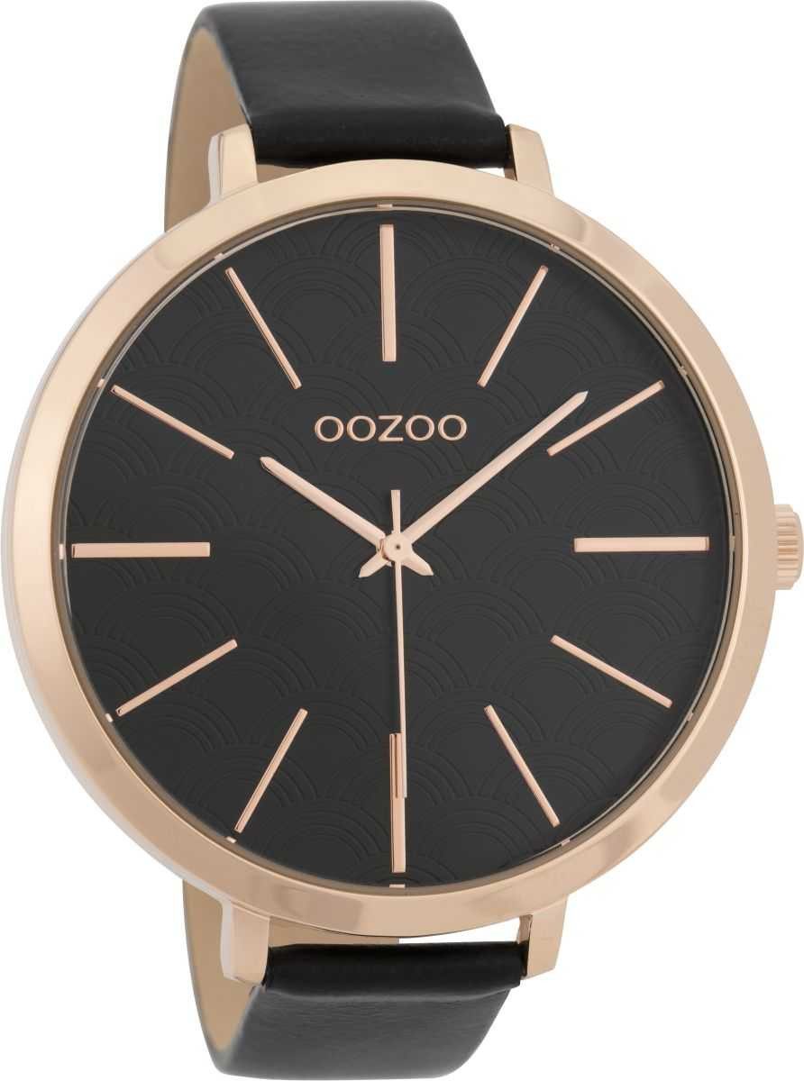 OOZOO Quarzuhr XXL Damenuhr C9679 – Stylische Damen-Armbanduhr in Roségold, und Schwarz, Lederarmband, 48 mm Gehäuse – Modern & Elegant