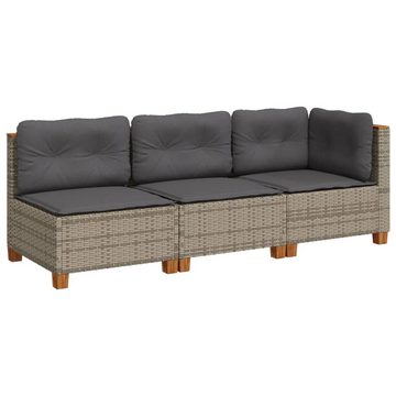 vidaXL Loungesofa Gartensofa mit Kissen 3-Sitzer Grau Poly Rattan