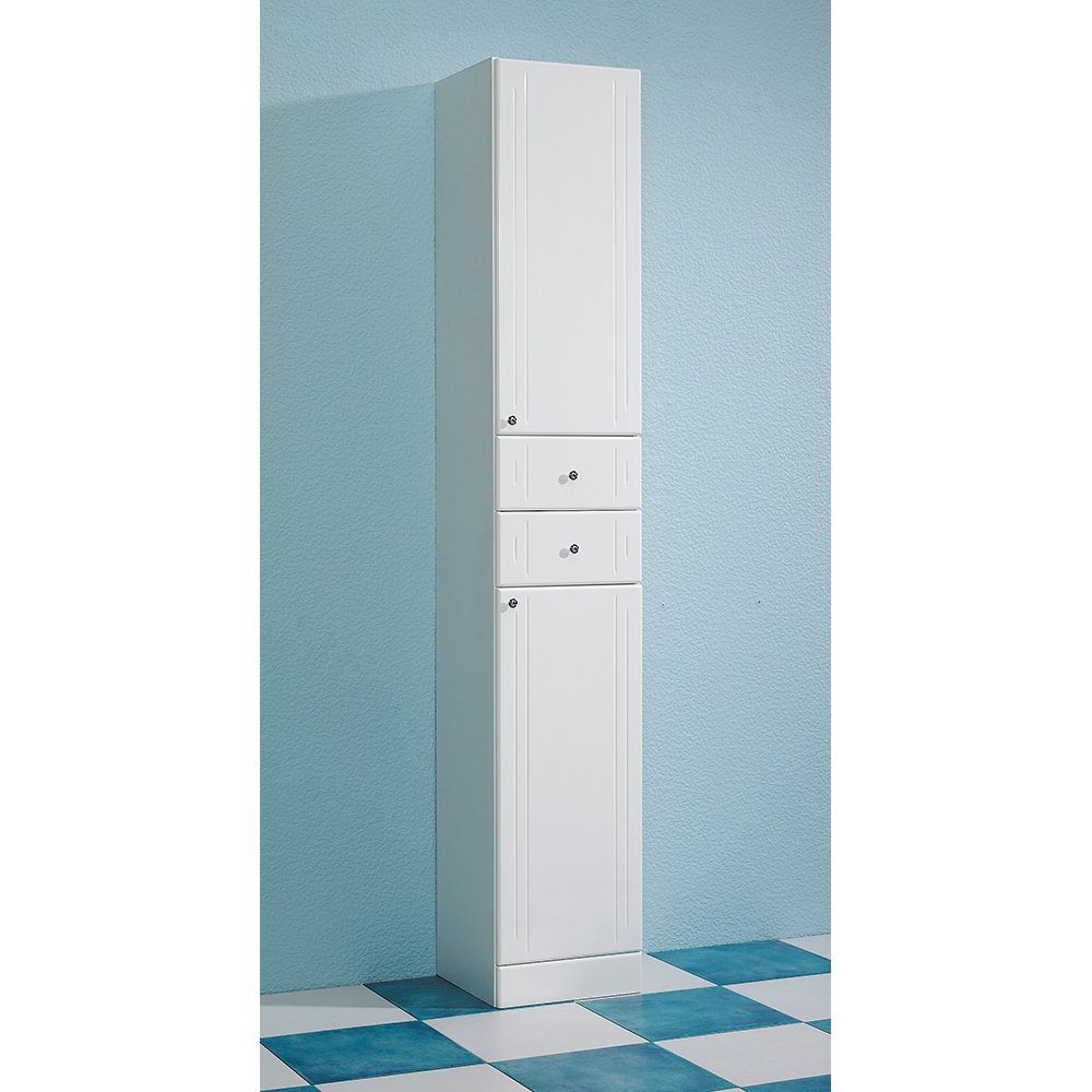 Lomadox Hochschrank NEMI-66 Badezimmer in weiß mit weiß Hochglanz, B/H/T: ca. 32,5/188,5/33 cm