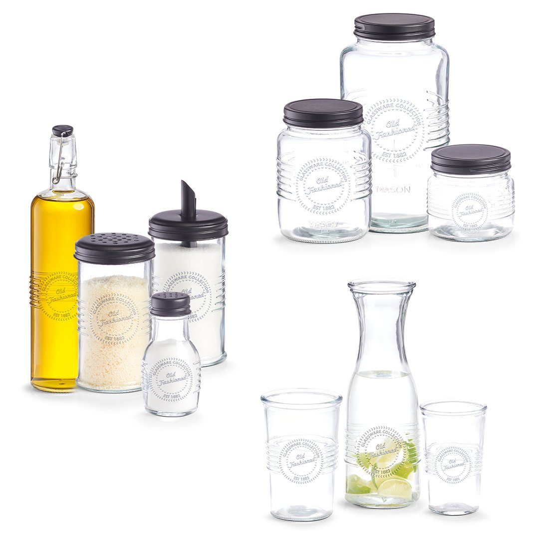 Zeller Present Glas/Metall, schwarz, 420 9,1 Vorratsglas cm Glas/Metall, "Old ml, x fashioned, Ø9,7 Vorratsglas