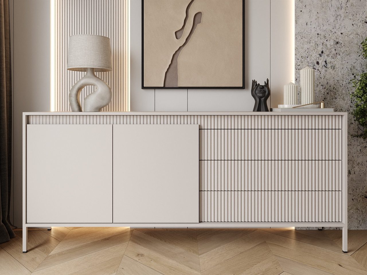 GrainGold Kommode Sorano (Set, Kommode, Metallfüße), Breite 187 cm, mit Türen, Schubladen, Push-to-open