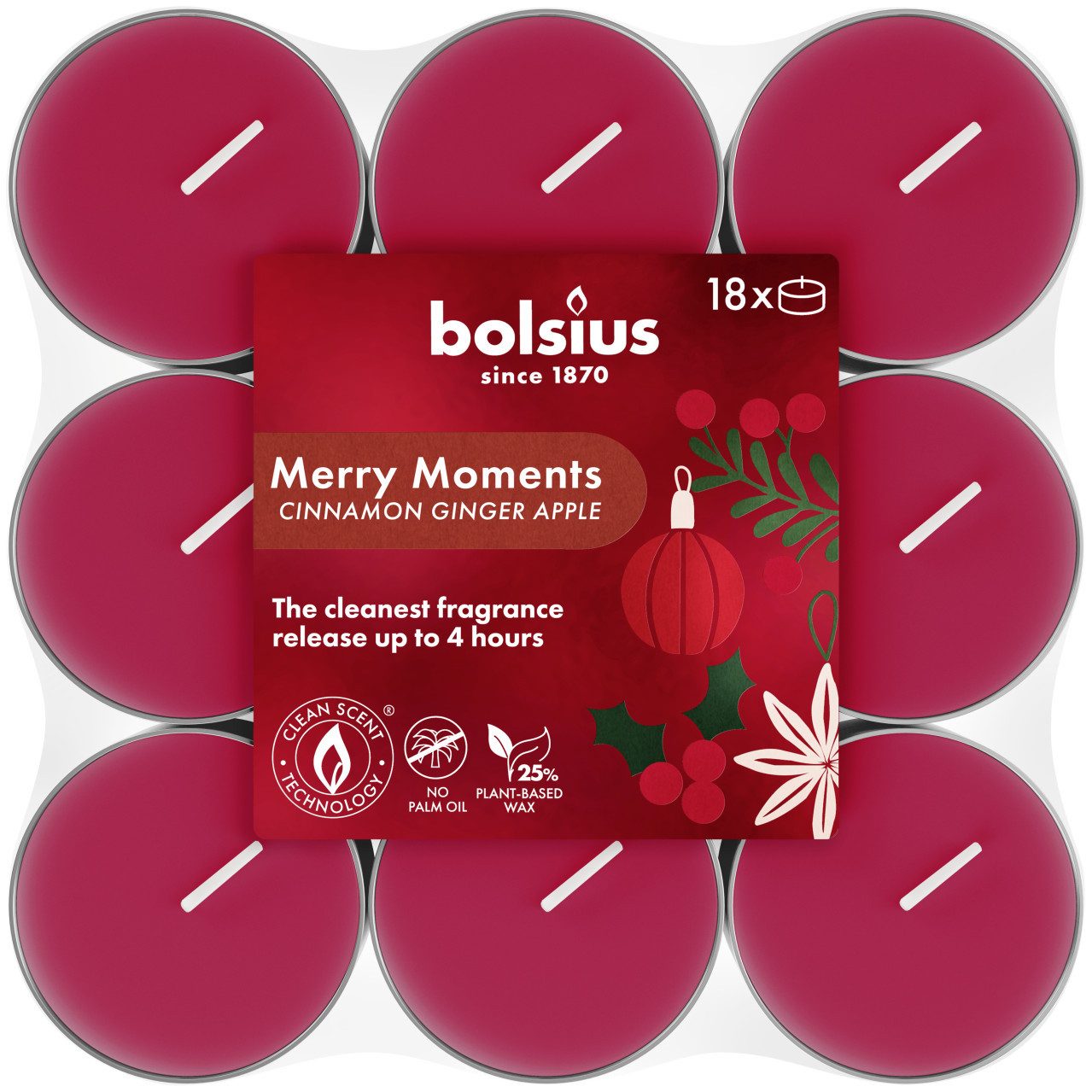 Bolsius Duftkerze Bolsius Duftteelichter merry moments 18er Pack rot