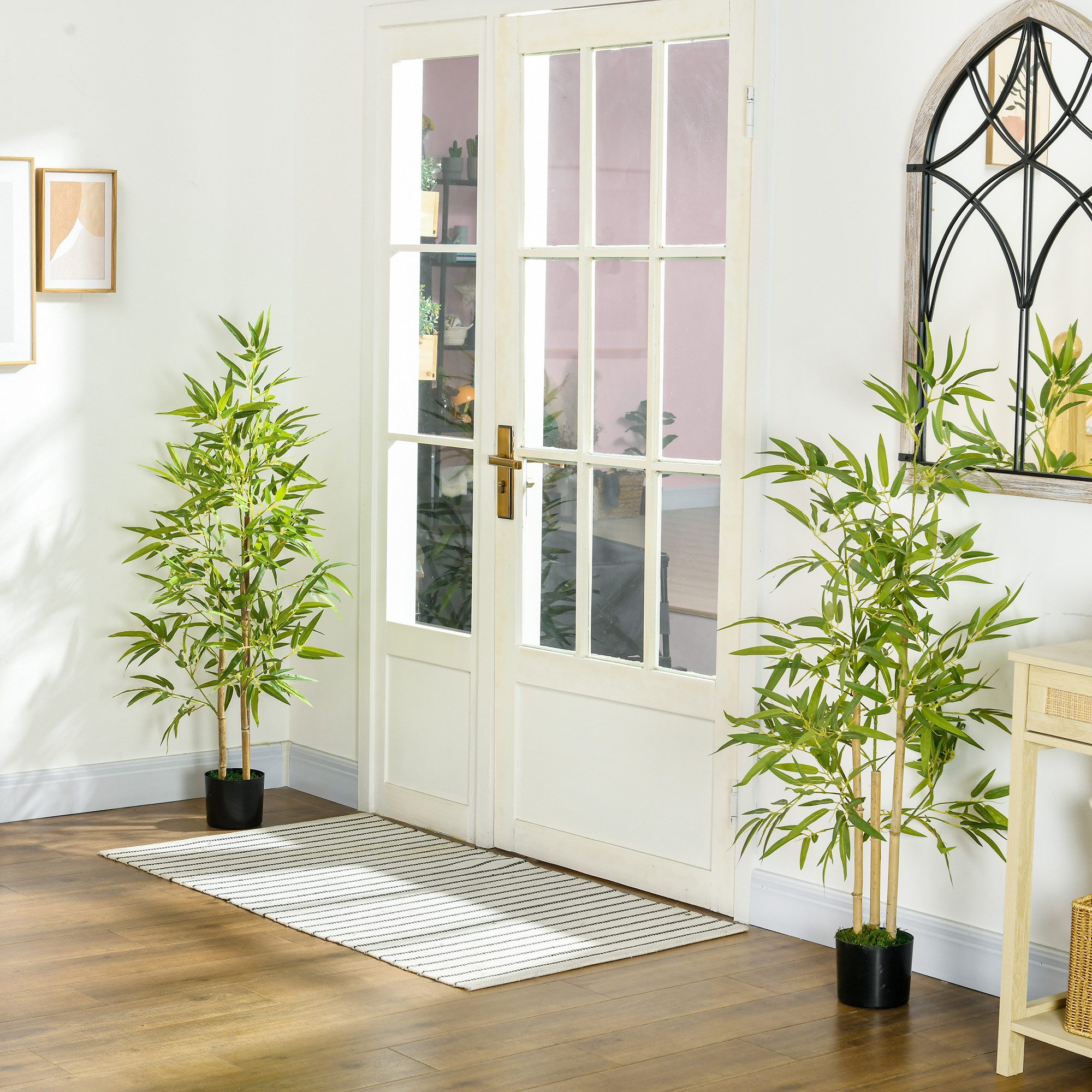 Kunstpflanze Pflanzen, Kunstbambus wie echt mit Kunstmoos, Garten Geschenk Bambus, HOMCOM, Höhe 120 cm, Kunstbaum, Pflanze Deko für Indoor, Grün