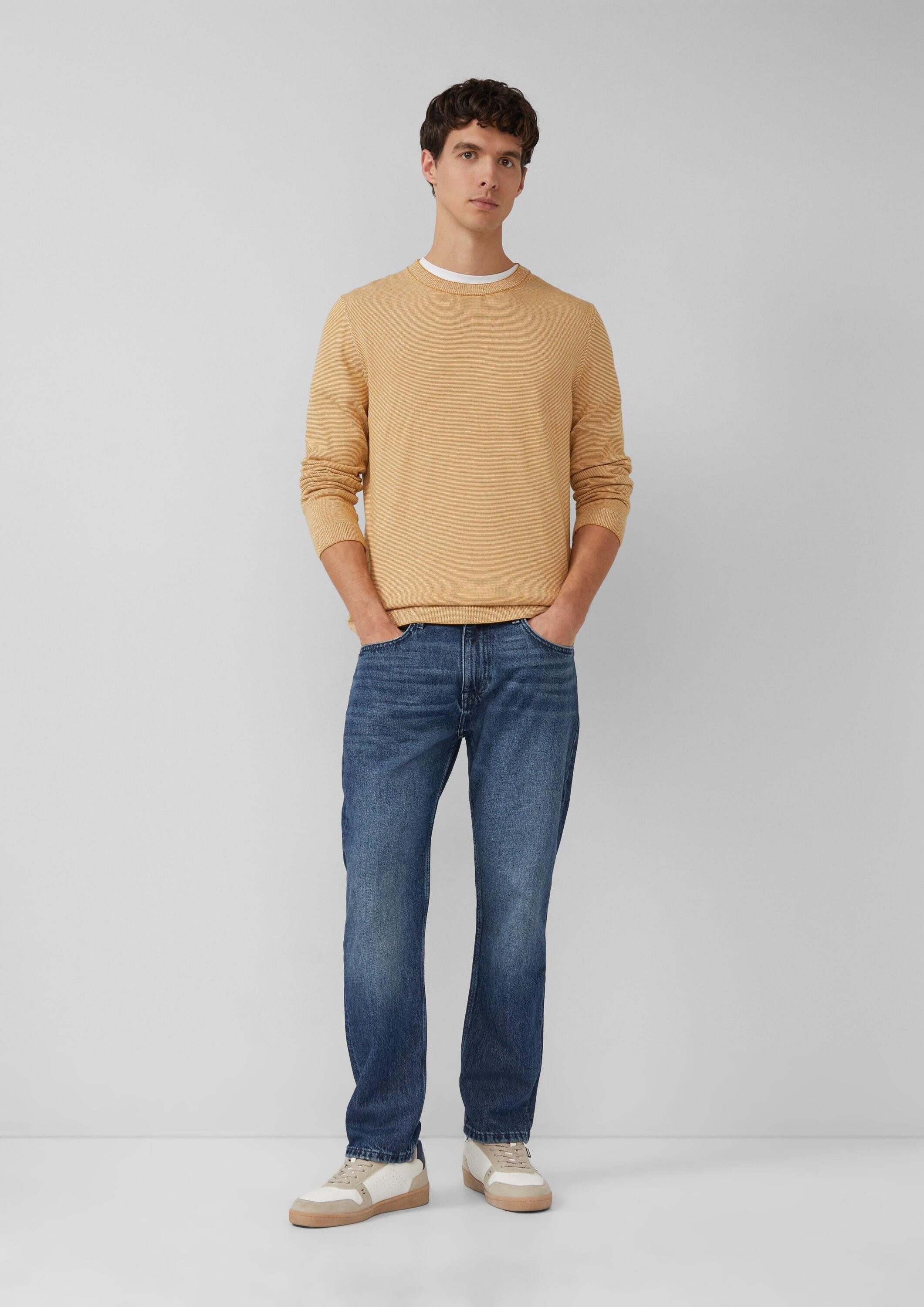 s.Oliver Sweatshirt Strickpullover Fein gestreifter Pullover mit Crew Neck und abgesetzten Bündchen