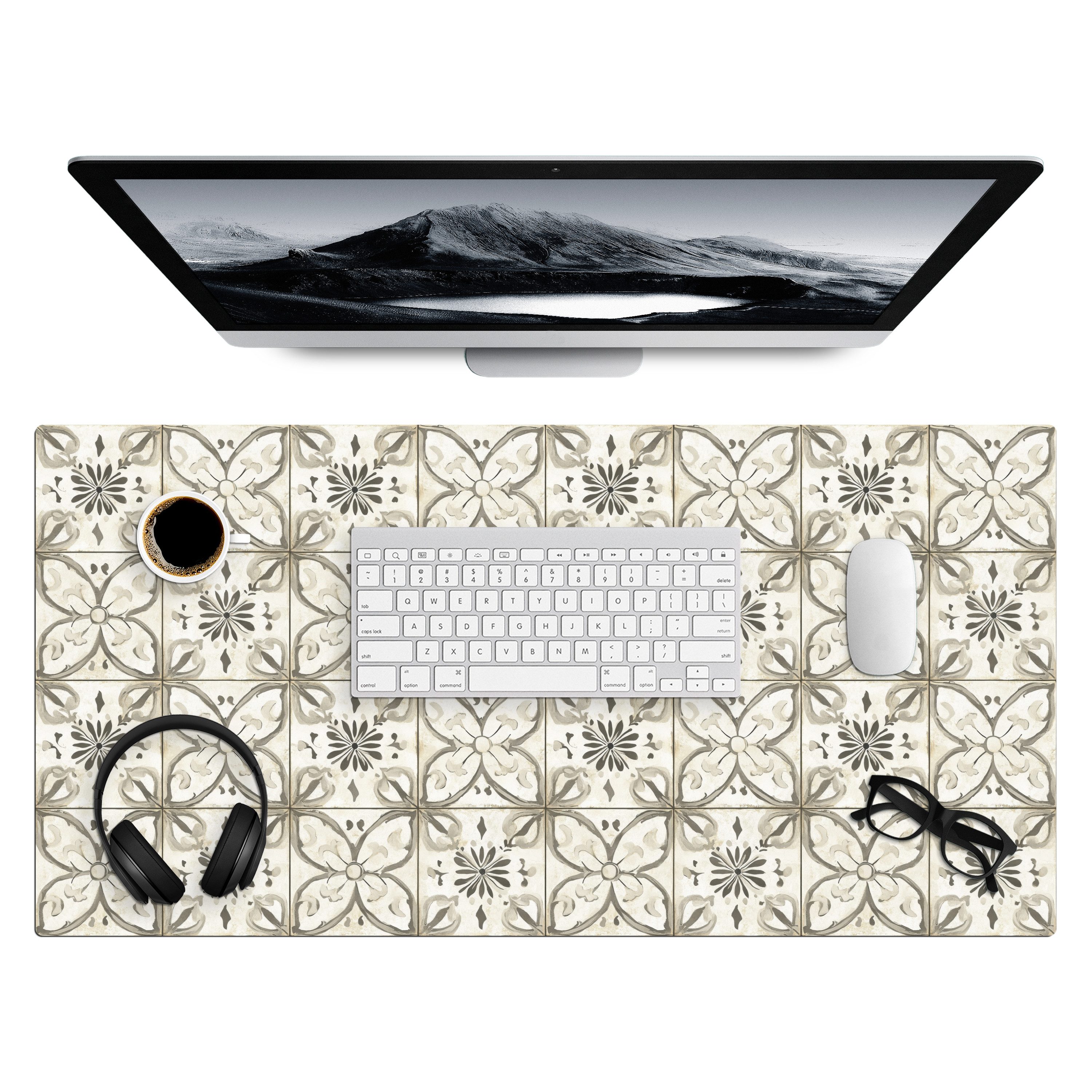 MuchoWow Gaming Mauspad Antik - Fliese - Beige (1-St), Gaming Mauspad XXL, Schreibtischunterlage, Desk Mat Groß, 80x40 cm