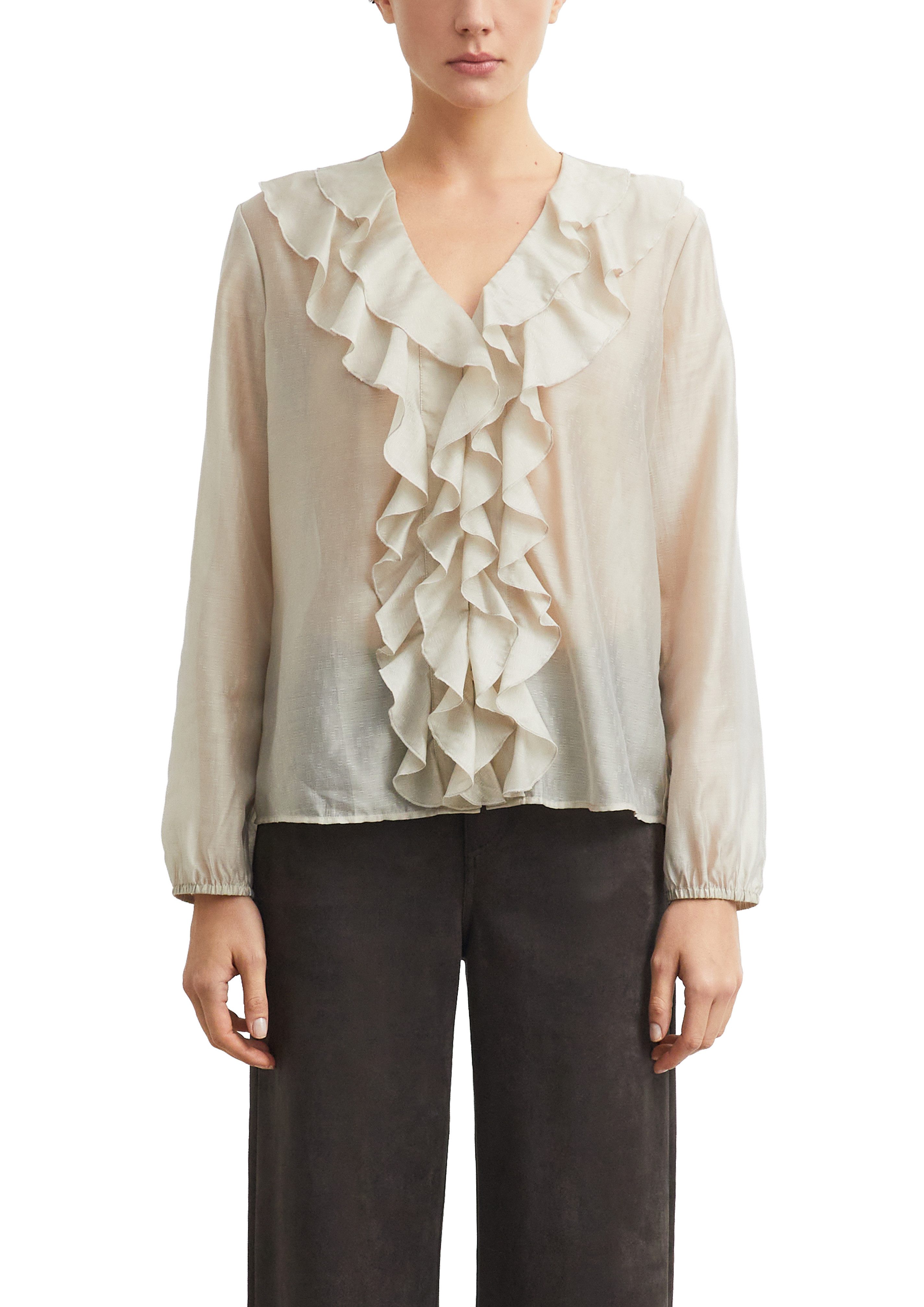 comma Langarmbluse Leicht transparente Jacquard-Bluse mit Rüschen