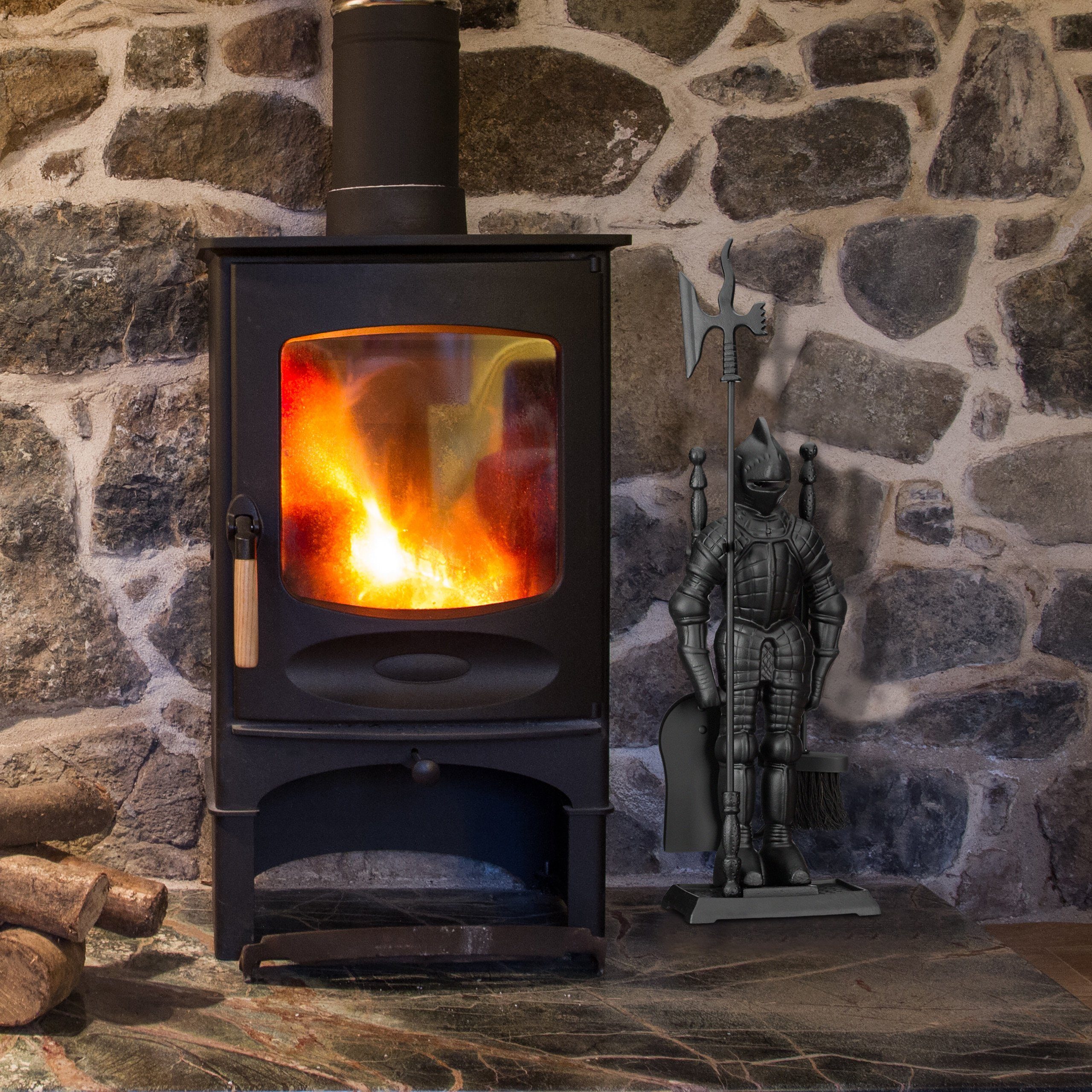 relaxdays Kamingarnitur Kaminbesteck Ritter Gusseisen 4 teilig günstig online kaufen