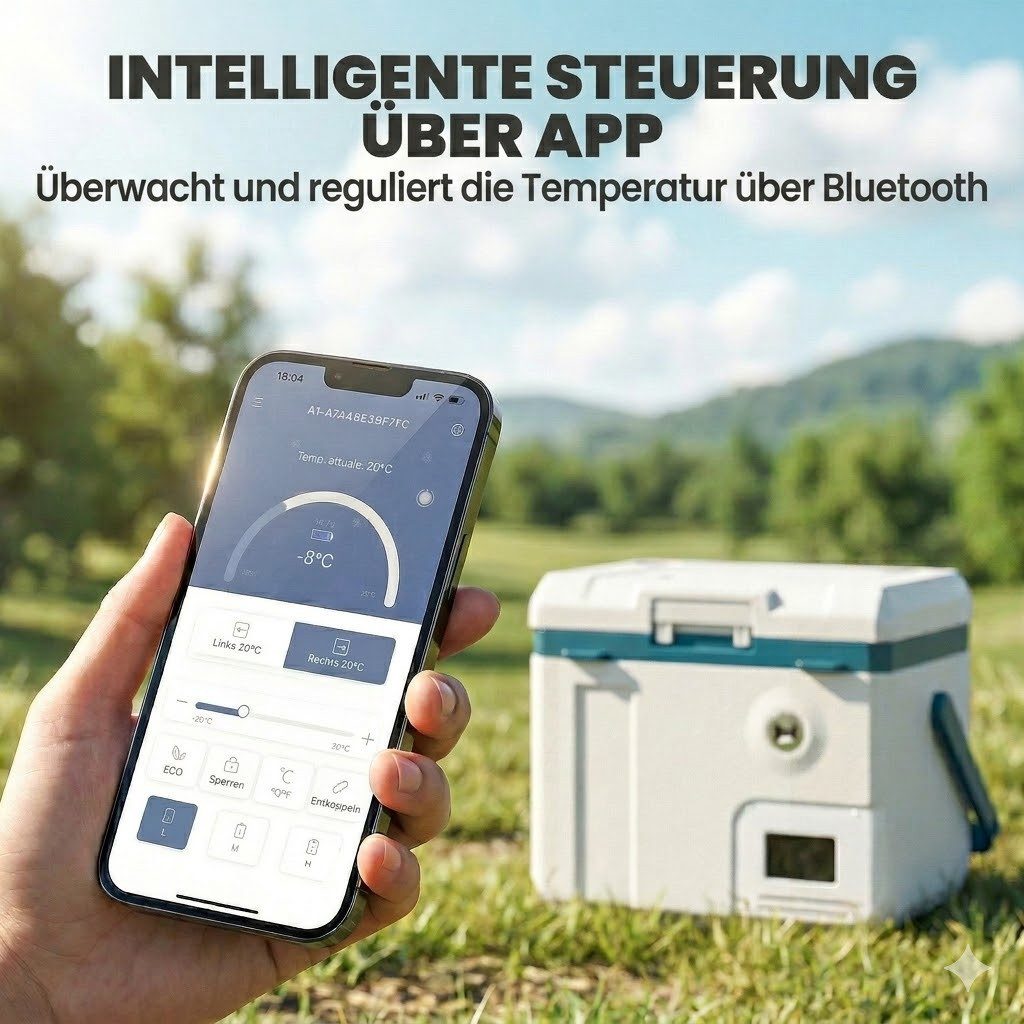 kowdom Kühlbox Kompressor-Kühlbox 19,2 L, -20°C, Bluetooth, 12V/230V, weiß, 19 l, 19,2 L, Kompressor, -20°C, Bluetooth App, 12V/230V