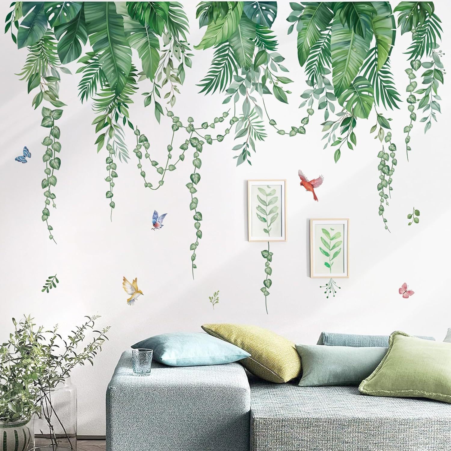 Zyronn Wandtattoo Palmblatt Pflanzen Wandaufkleber Hängende Grüne Tropische Blätter (2 St), Wandsticker Wanddeko für Wohnzimmer Schlafzimmer Sof
