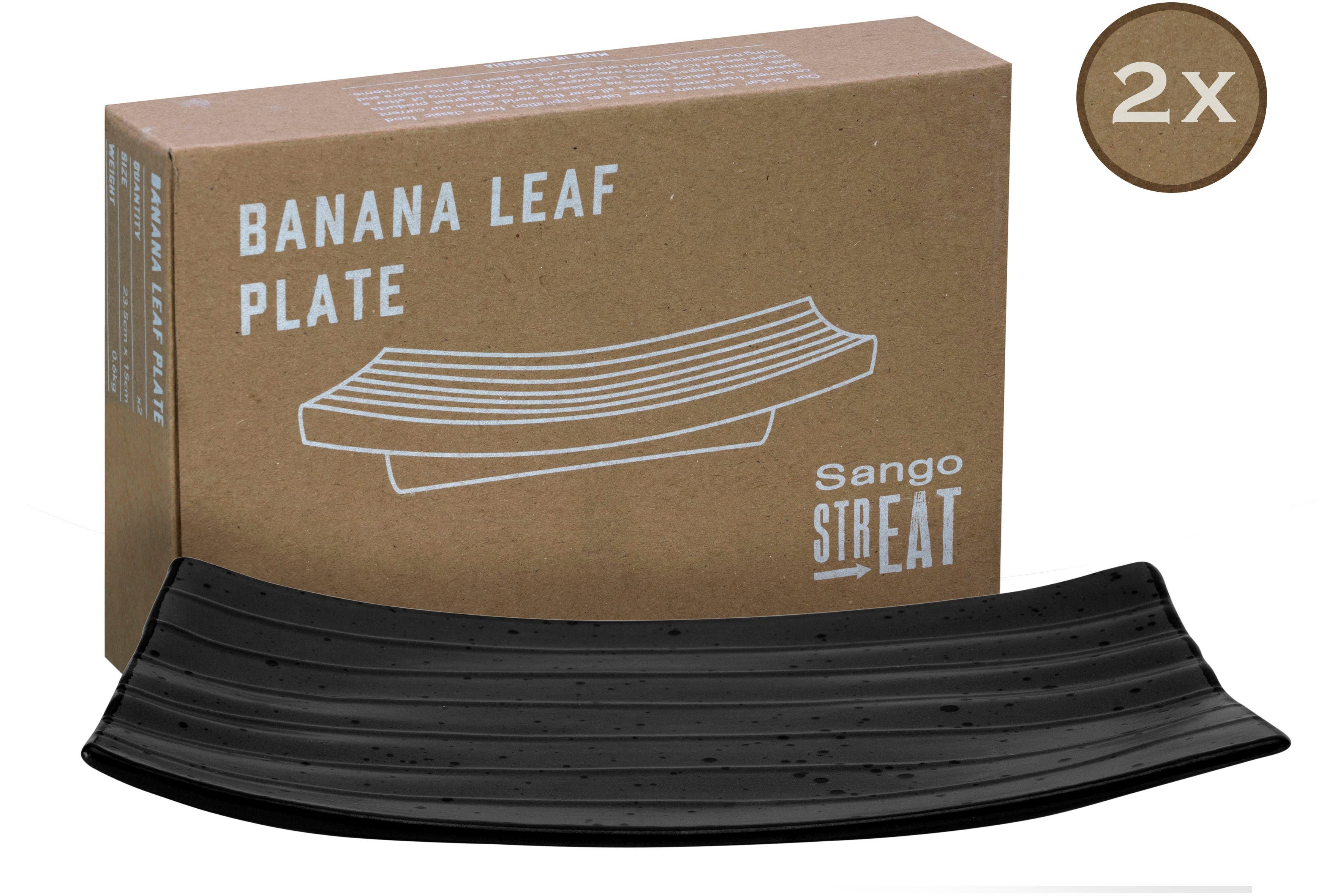 Servier (Set, Food“ Topaktueller CreaTable Trend Set, Steinzeug, Servierplatte schwarz, „Streat Banana Leaf, 2-tlg),