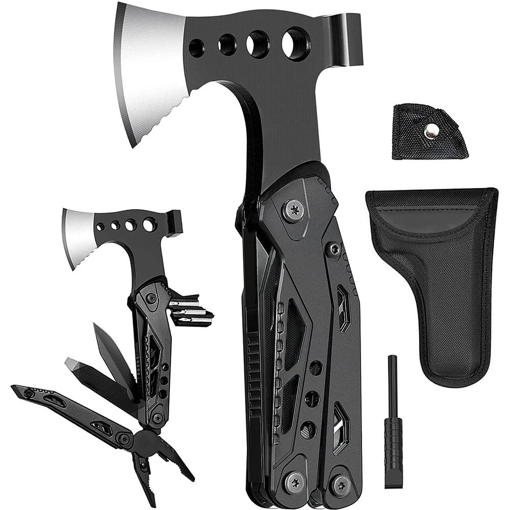 AFKSMILE Multitool Multitool 16 in 1 Camping Gadgets Survival Kit, Multifunktionswerkzeug, Mit Axt, Zange, Klappmesser, Schraubendreher, Flaschenöffner