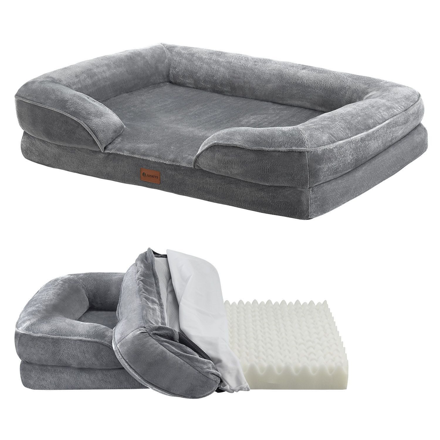 Juskys Tierbett Sheena, Stoff, Flanell (100 % Polyester), orthopädisch, waschbar und rutschfest, gepolsterter Rand