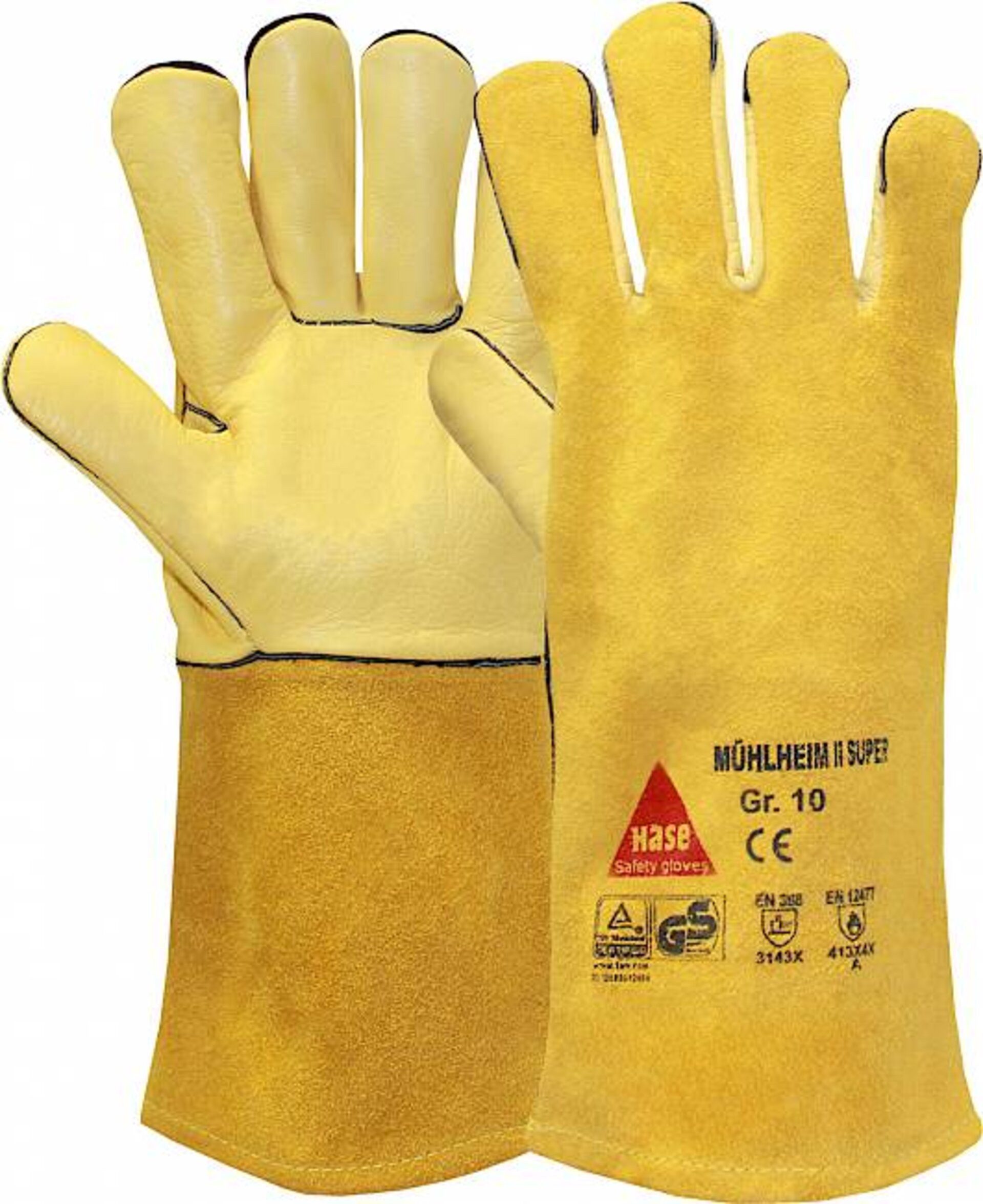 Hase Safety Gloves Arbeitshandschuh-Set Mühlheim II Super Schweißerhandschuh Rindspaltleder (Packung, 6-St., VPE= 6 Paar, Gr. 8-12) hitzebeständig/Atmungsaktiv