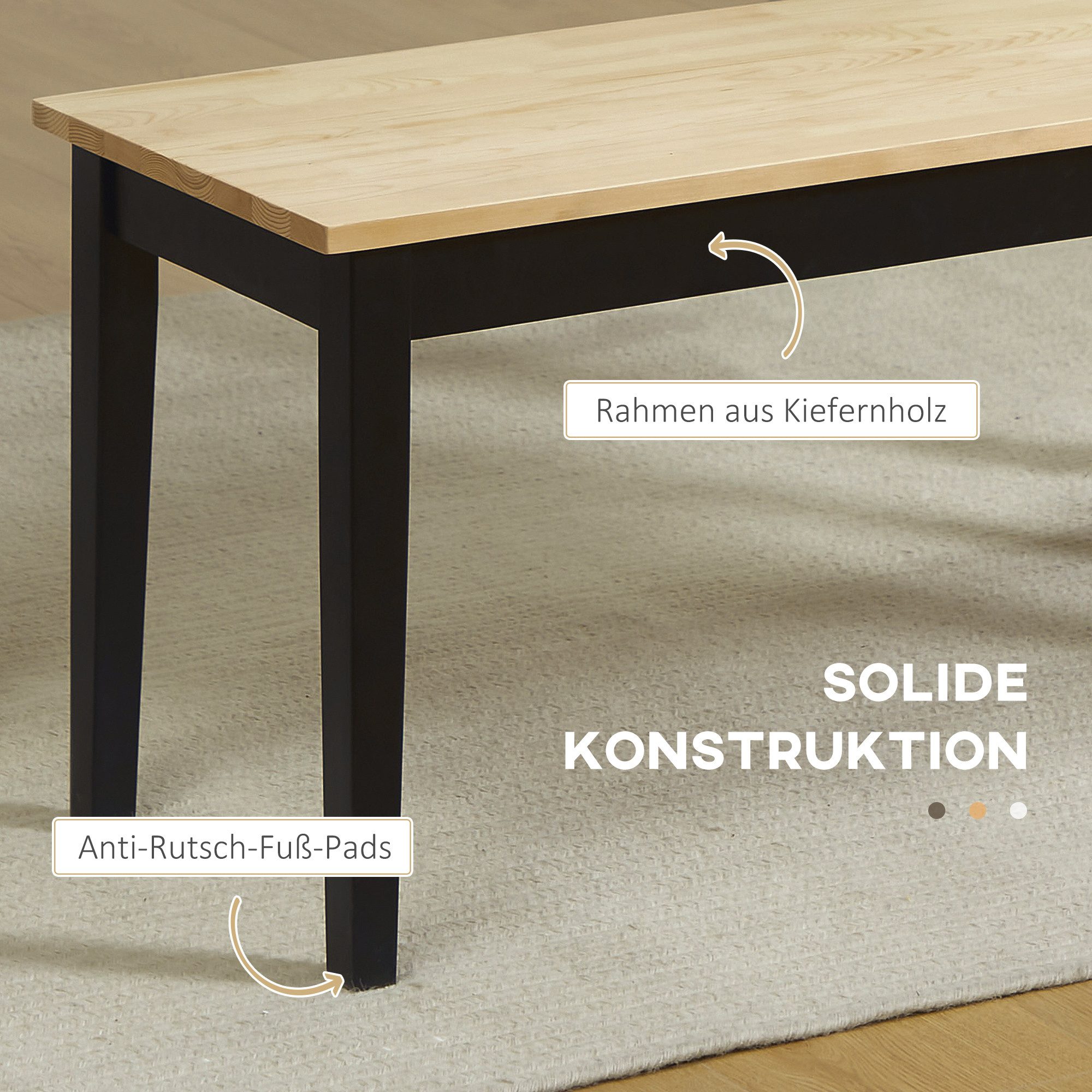 REDOM Sitzbank Kiefernholz-Bank in Natur, belastbar bis 220 kg, 2 Sitzplätze (Packung, 1-St., Robuste & pflegeleichte Holzbank für Küche, Diele & Terrasse), 102x36x45 cm, Vielseitig als Essbank, Flurbank & Gartenbank nutzbar