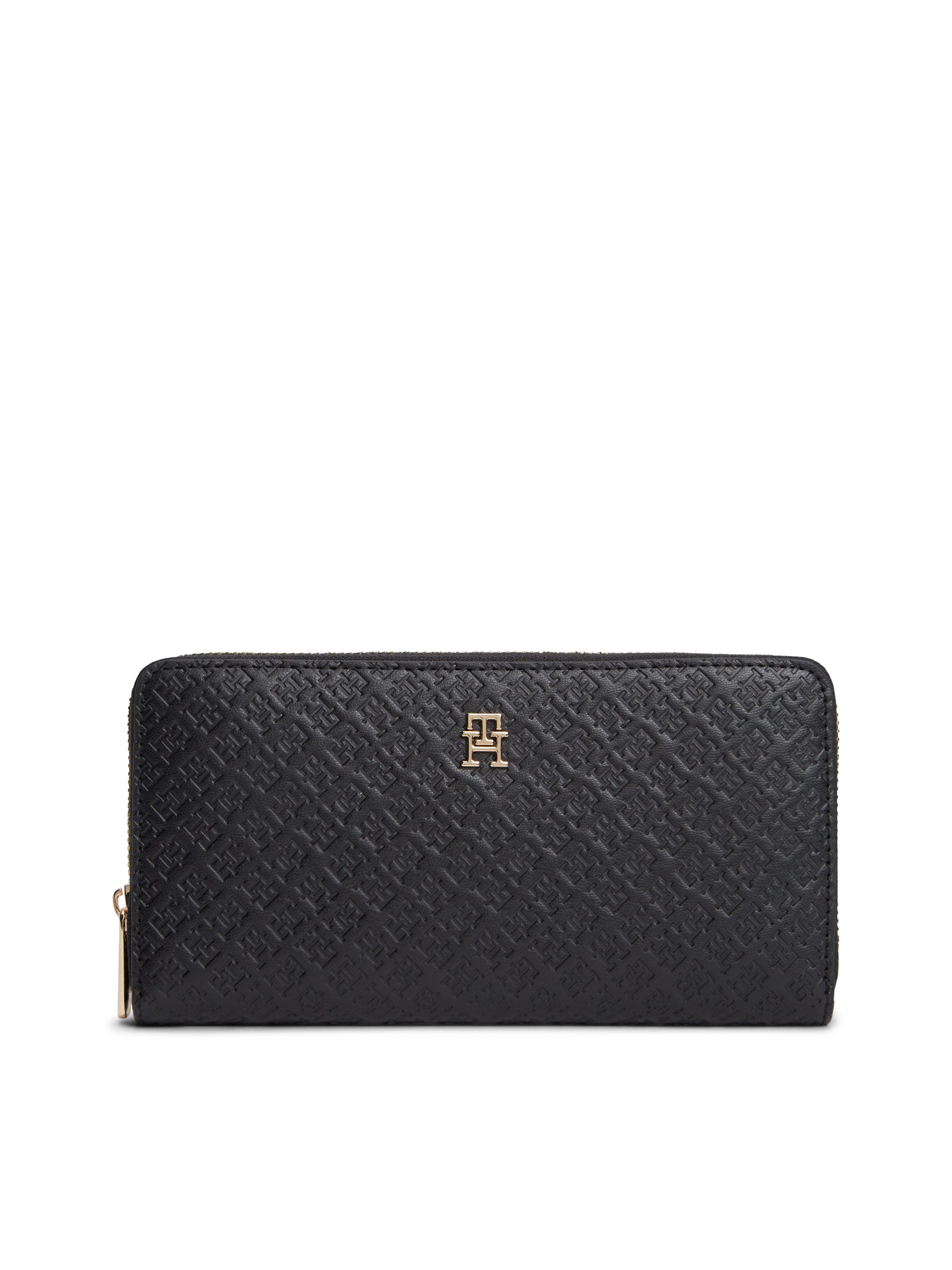 Tommy Hilfiger Geldbörse TH ICON LRG ZA MONO, Damen Geldbeutel, Portemonnaie mit TH-Schmucklogo
