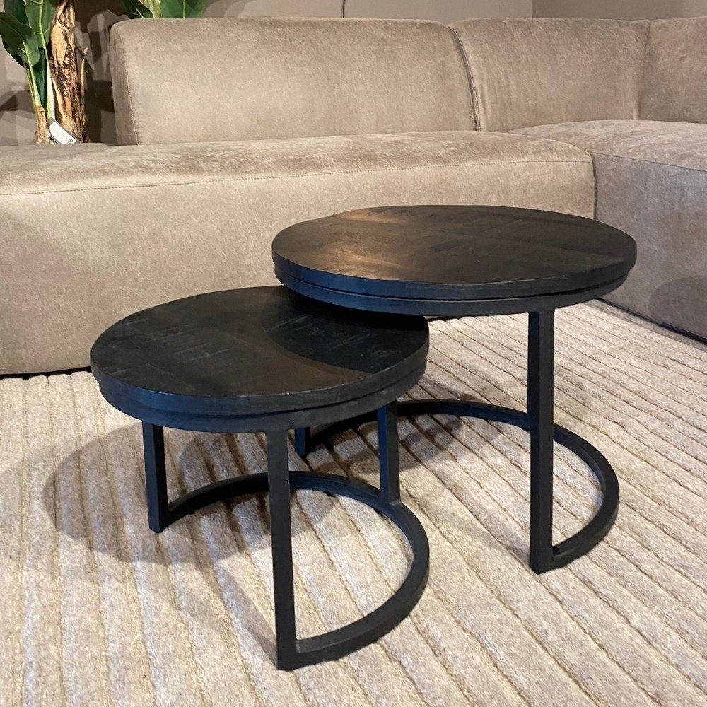 Mangoholz in Beistelltisch Ken 2er-Set aus Schwarz 450x500mm, RINGO-Living Couchtisch Möbel