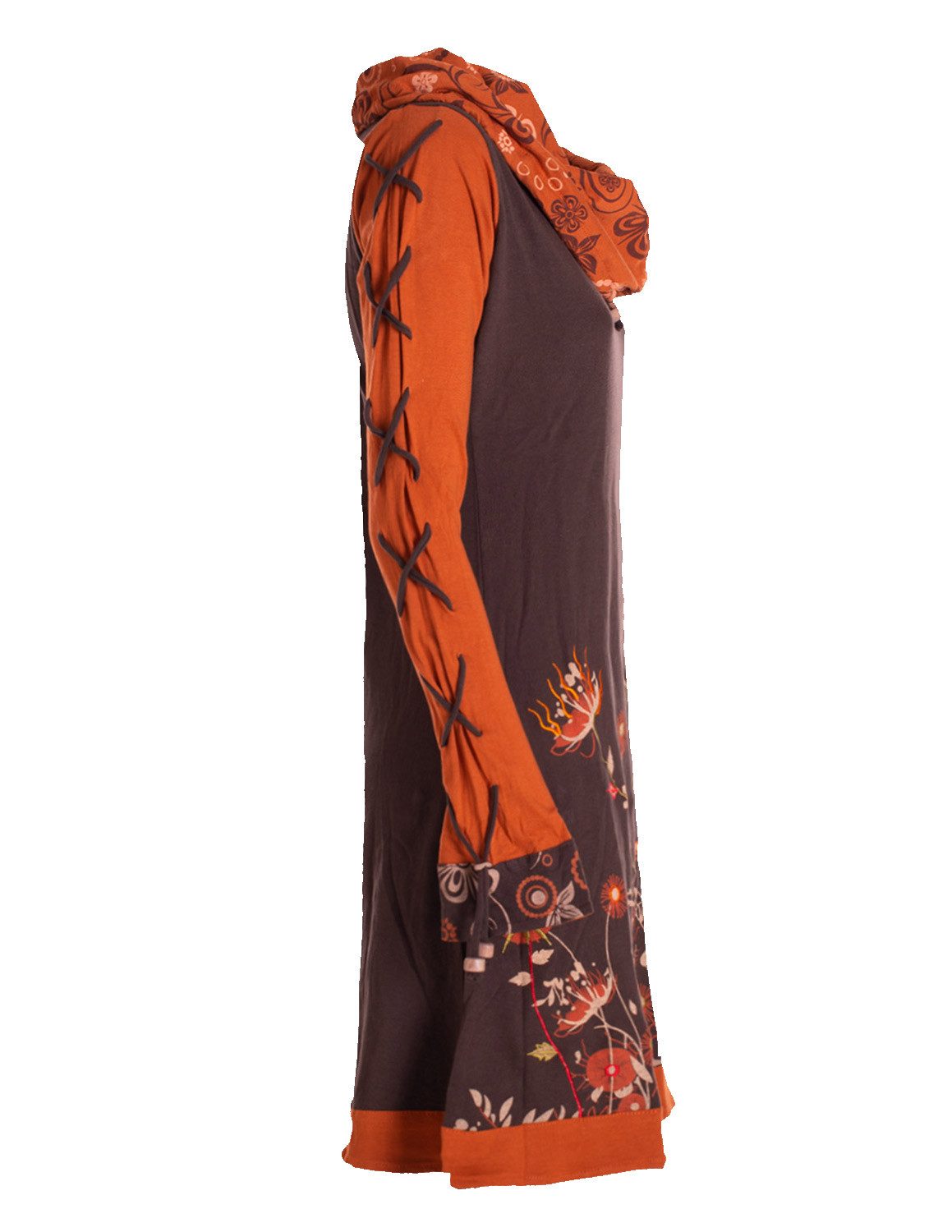 Vishes Minikleid Damen Blumen-Kleid Baumwollkleid Langarm-Shirtkleid Schal-Kragen Festival, Hippie, Alternative Bekleidung