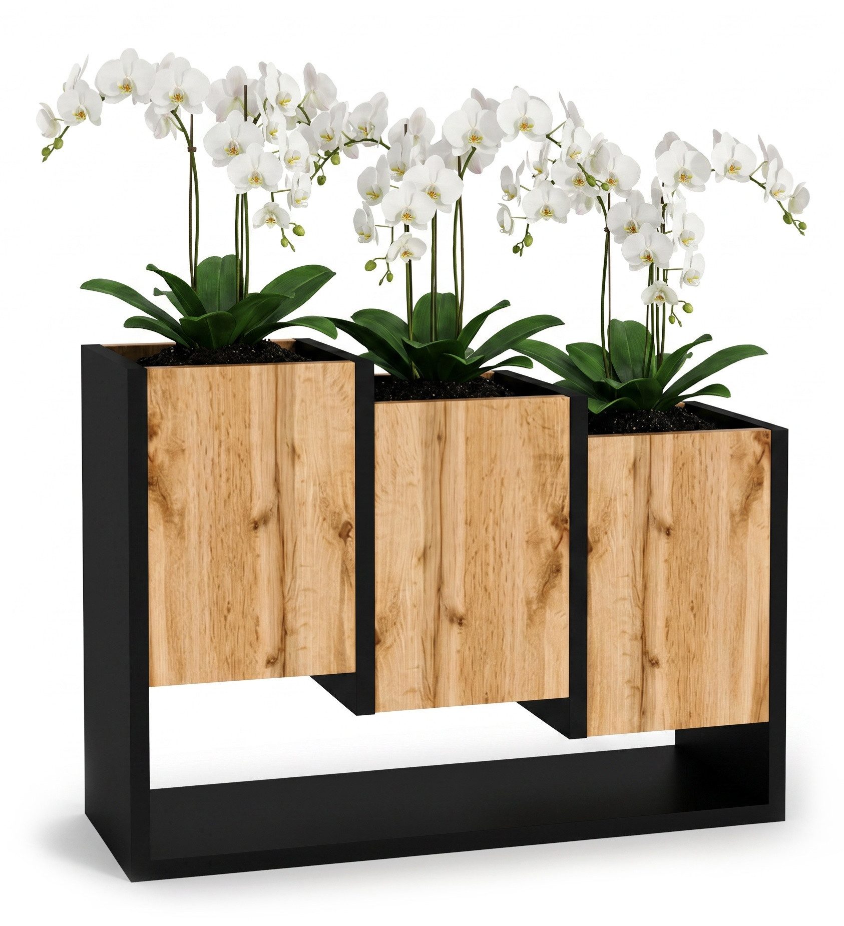 TREND WERK Blumenständer Blumentopf Pflanzenregal Pflanzenständer Holzoptik Wohnzimmer (Stufenregal 3 Pflanzboxen Loft-Design 64,2x46x22,6 cm), 18mm Spanplatte kratzfest feuchtigkeitsresistent Laminat